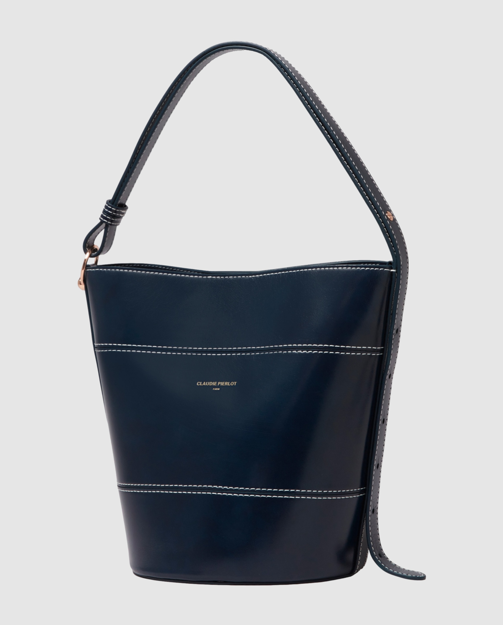 Bolso de hombro bombonera de piel ajustable con cierre imantado - Claudie Pierlot - Azul marino Azul marino-3