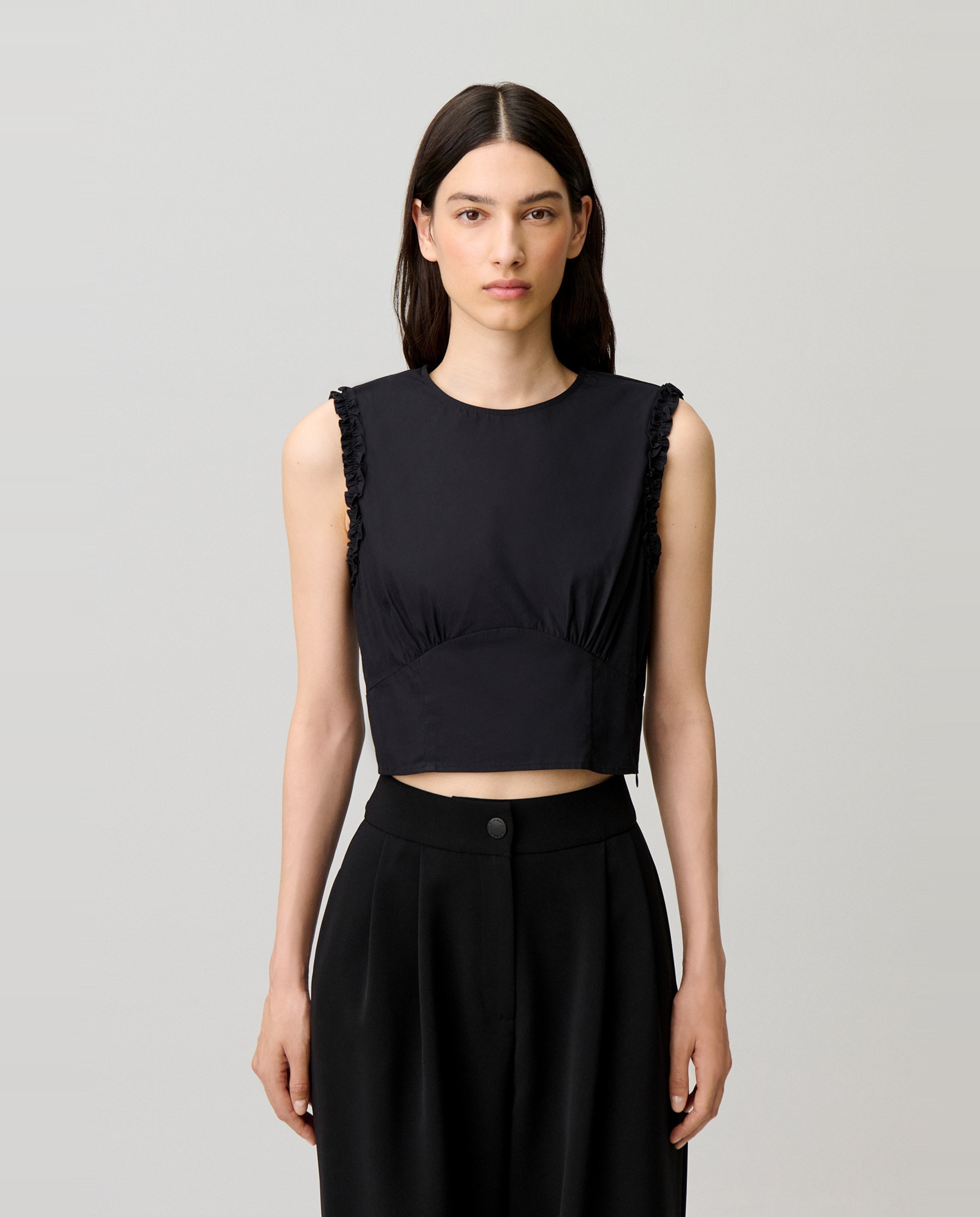 Top de mujer corto con volantes en sisa - Claudie Pierlot - Azul marino Azul marino-1