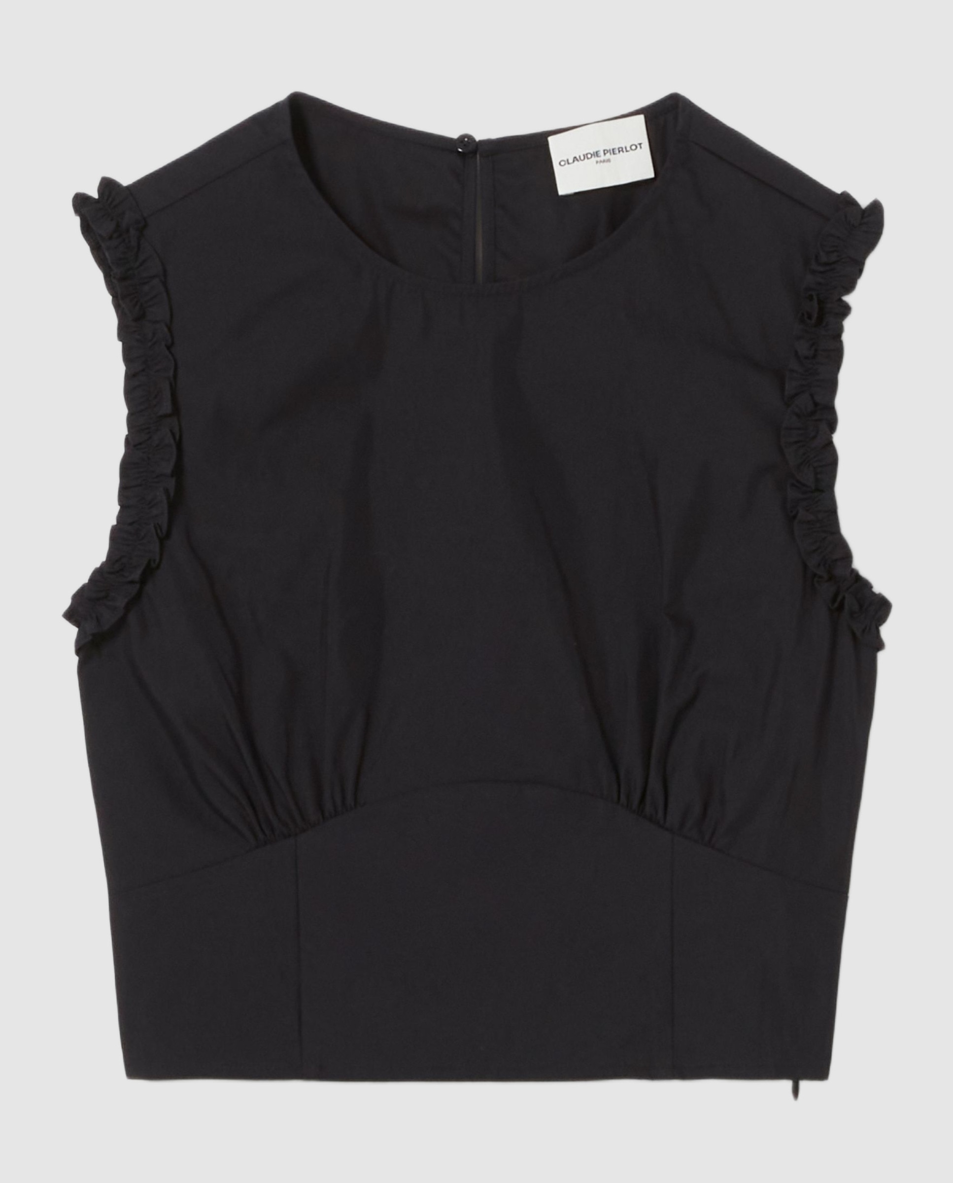Top de mujer corto con volantes en sisa - Claudie Pierlot - Azul marino Azul marino-7