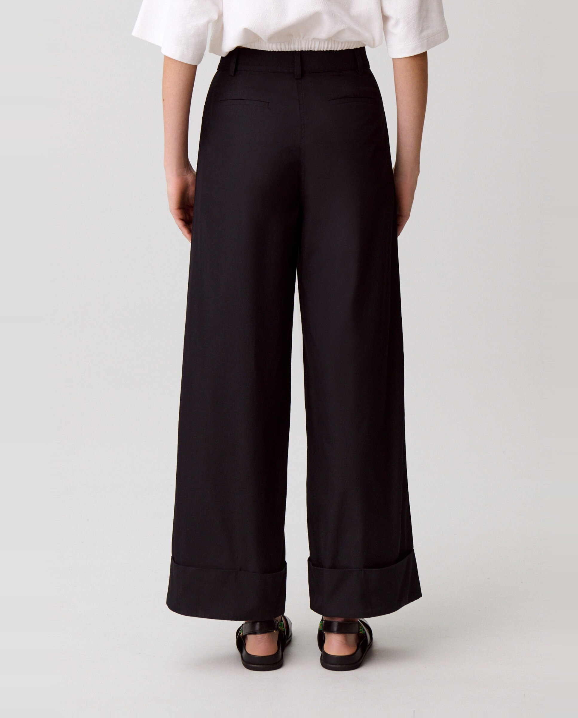 Pantalones anchos de mujer, de corte relajado y bajo vuelto - Claudie Pierlot - Negro Negro-3