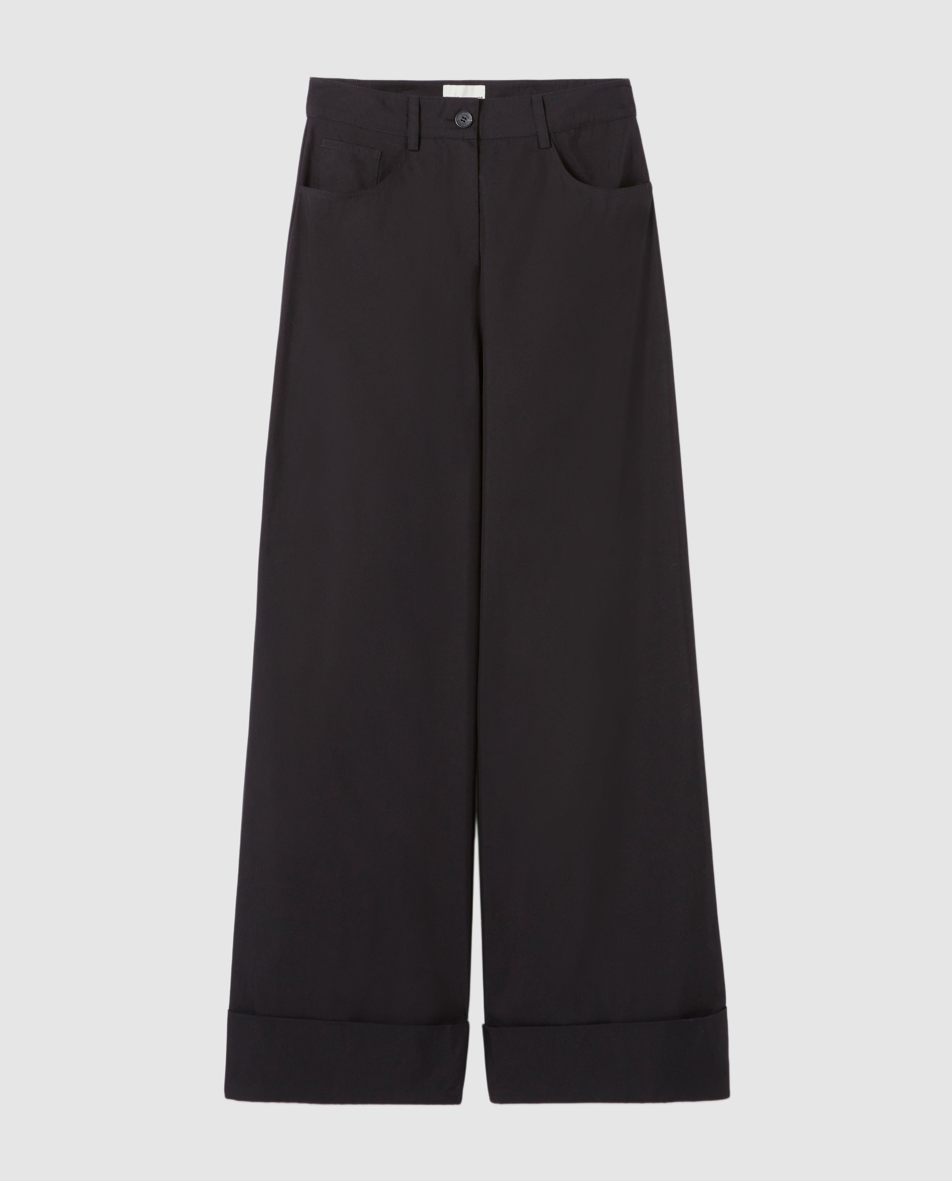 Pantalones anchos de mujer, de corte relajado y bajo vuelto - Claudie Pierlot - Negro Negro-4