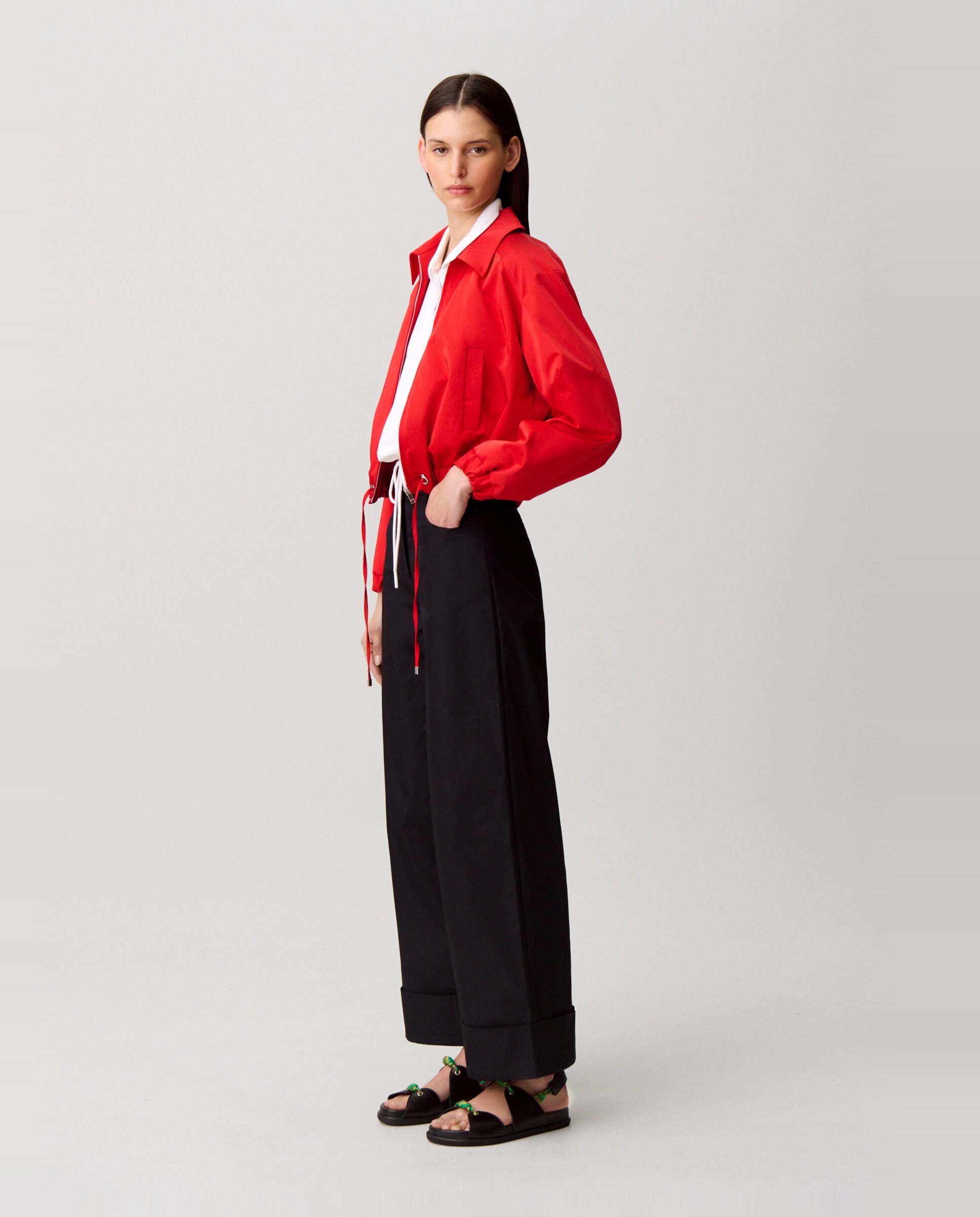Pantalones anchos de mujer, de corte relajado y bajo vuelto - Claudie Pierlot - Negro Negro-5
