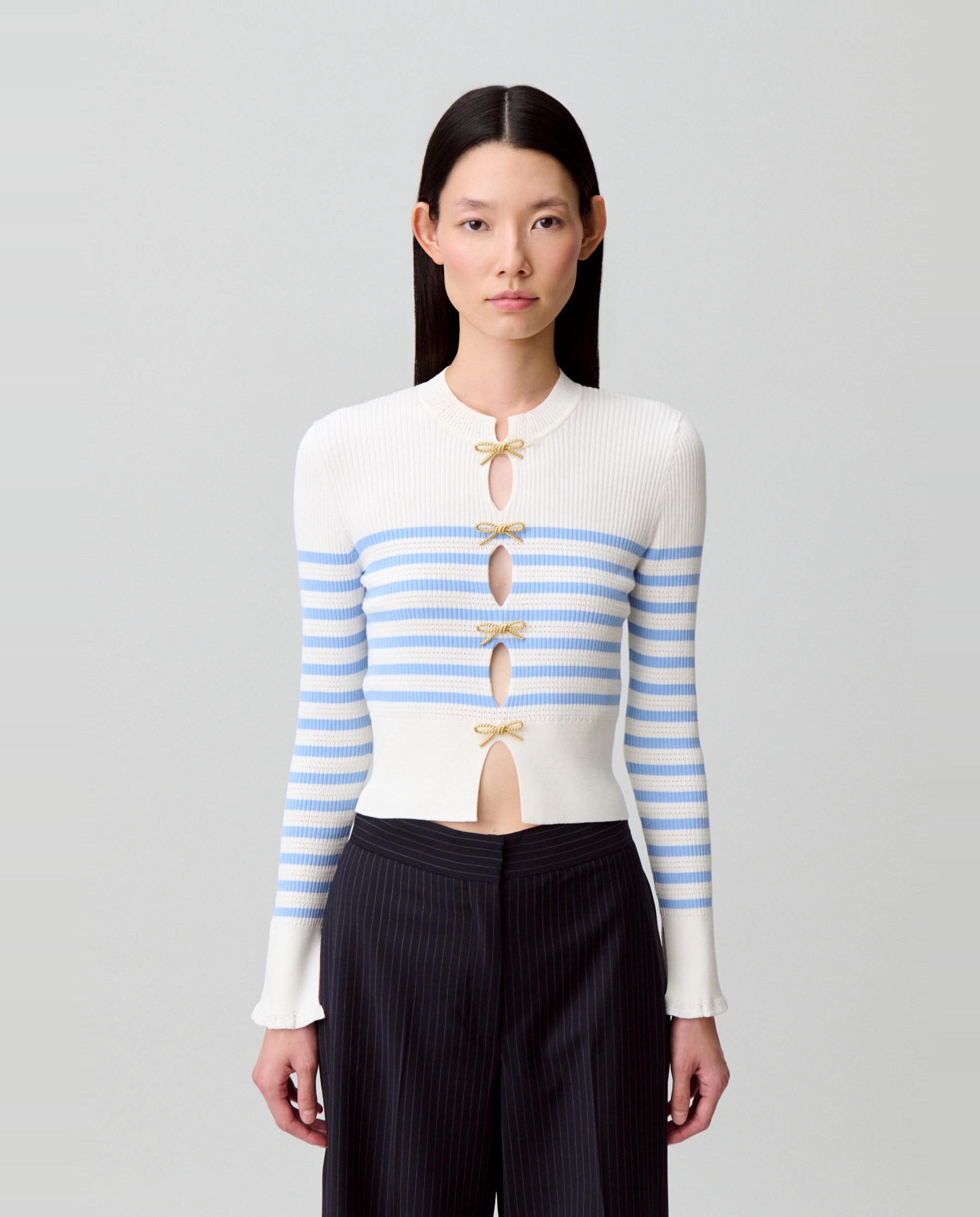 Claudie Pierlot - Jersey de mujer pointelle con nudos dorados.