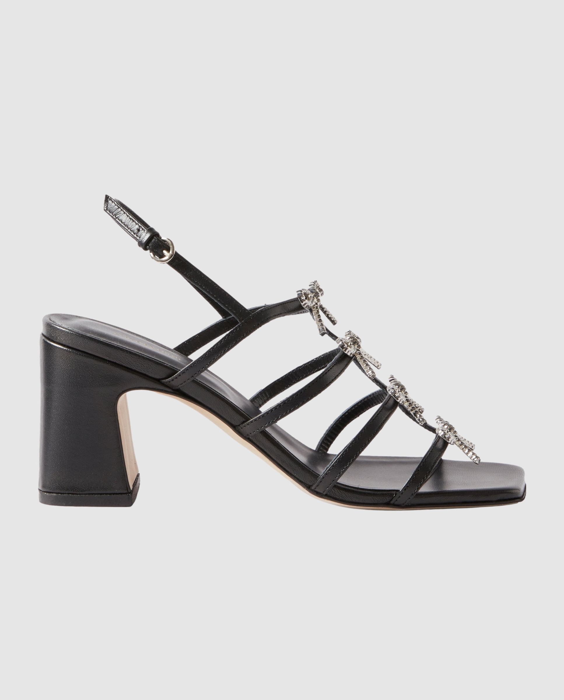 Imagen 0 de Sandalias de tacón de mujer de piel con joyas Negro