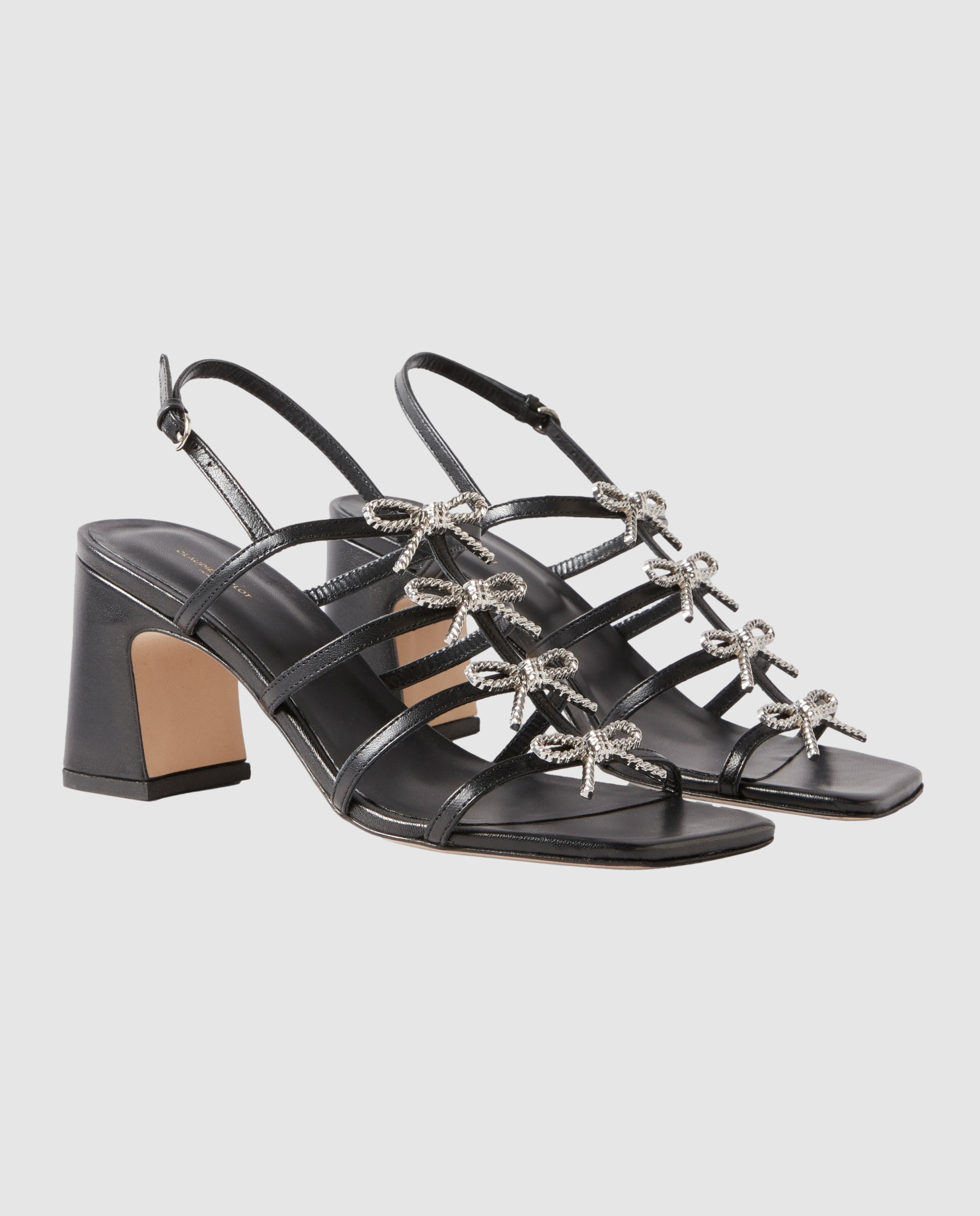 Sandalias de tacón de mujer de piel con joyas - Claudie Pierlot - Negro Negro-3