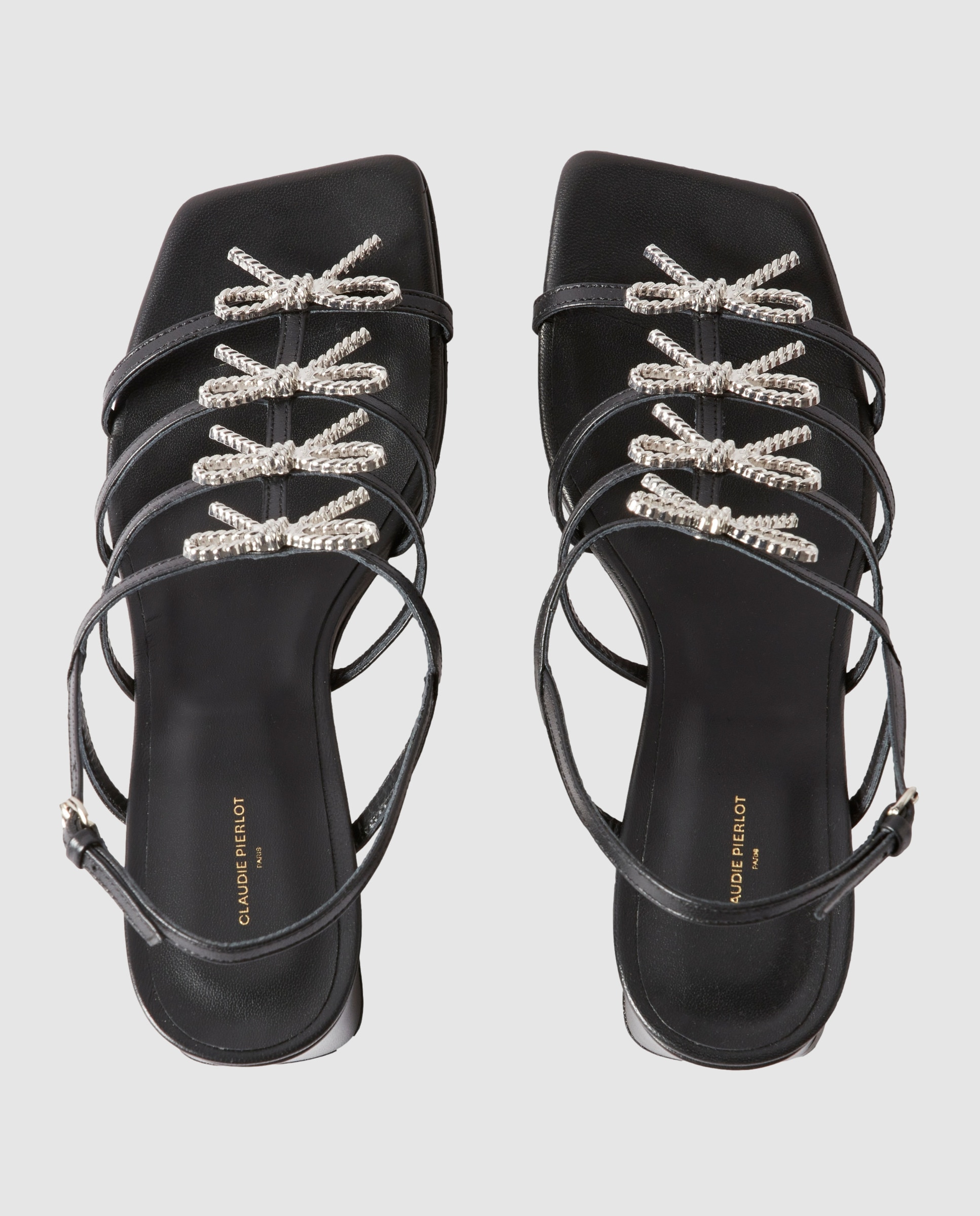 Sandalias de tacón de mujer de piel con joyas - Claudie Pierlot - Negro Negro-2