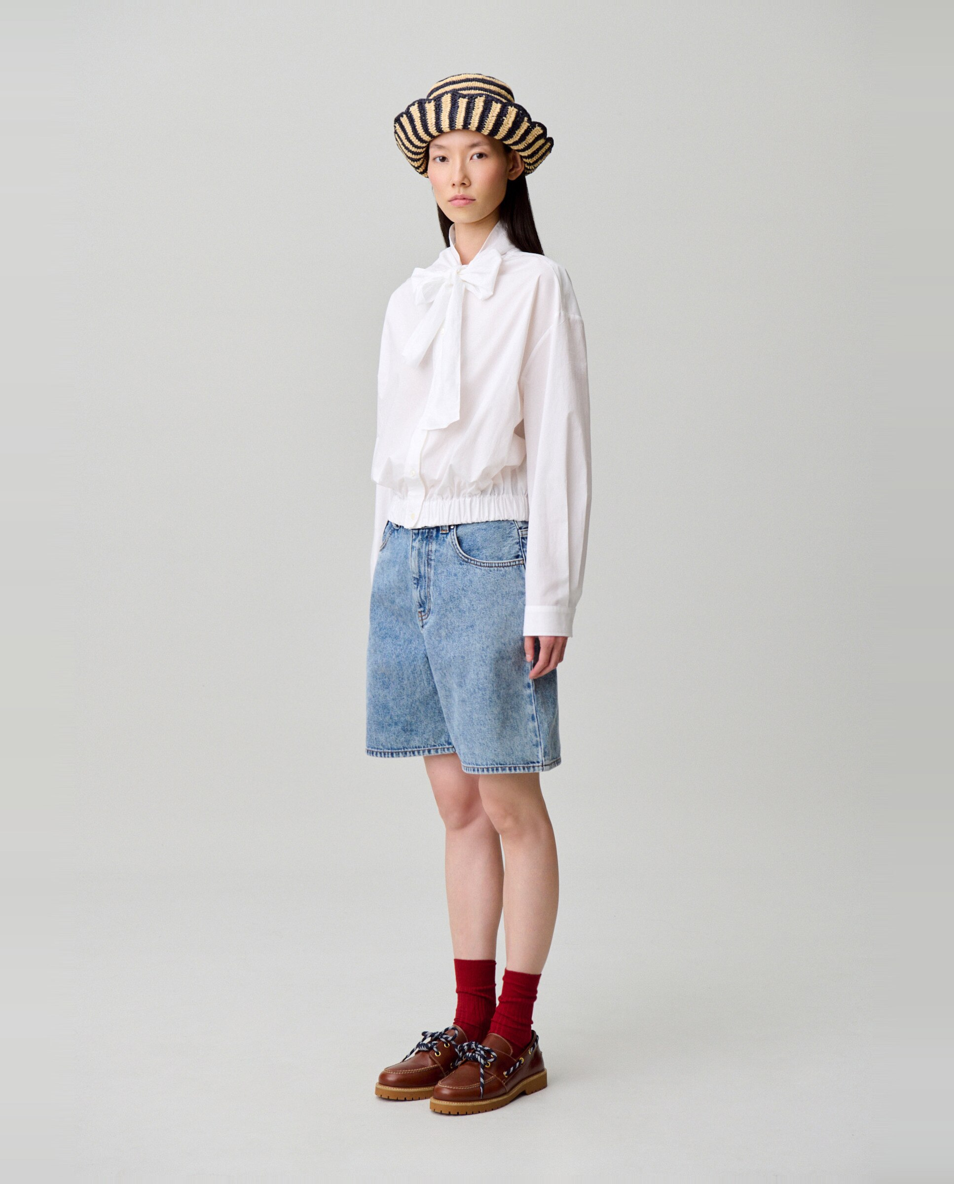 Camisa de mujer 100% algodón con cuello lavallière - Claudie Pierlot - Blanco Blanco-3