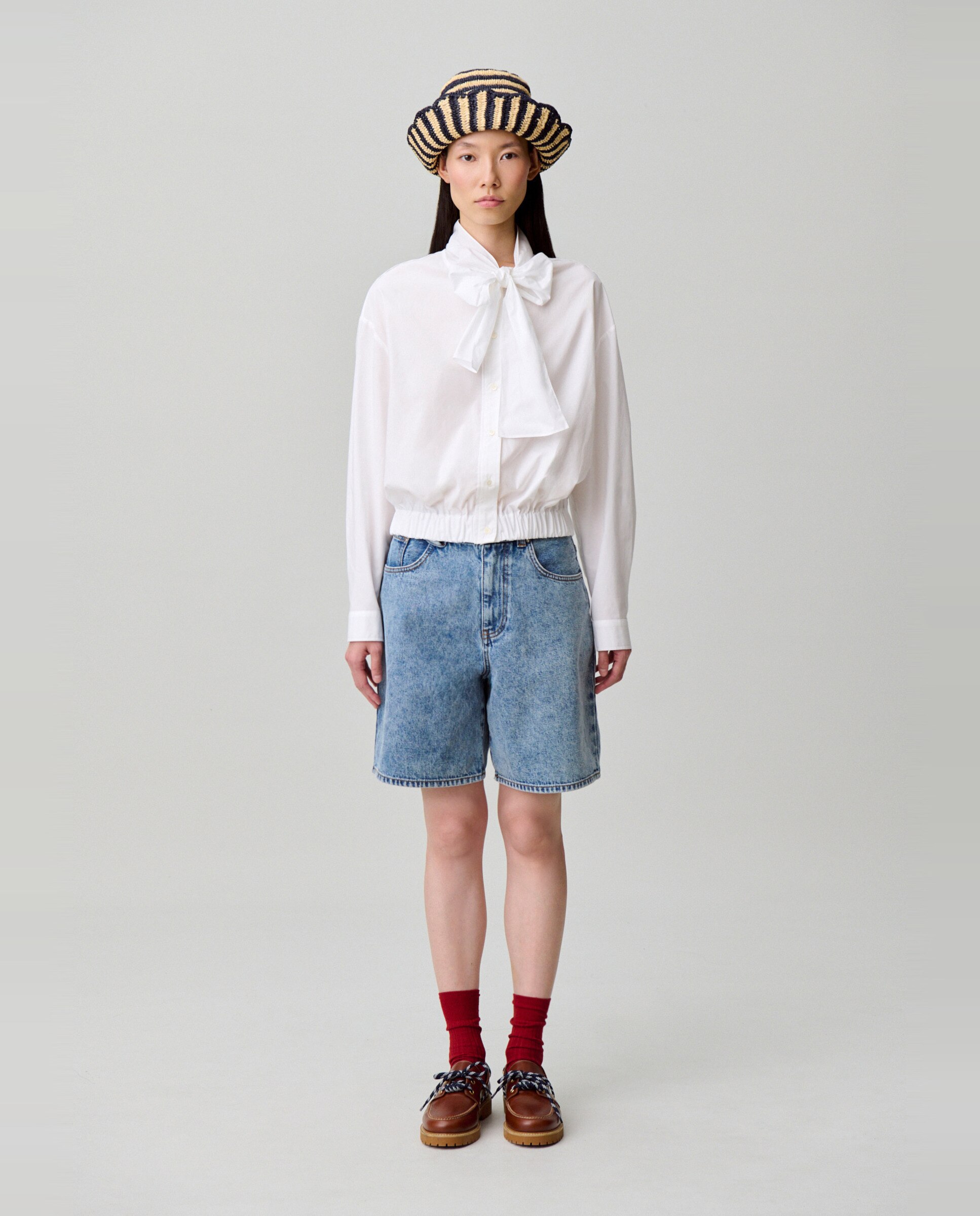 Camisa de mujer 100% algodón con cuello lavallière - Claudie Pierlot - Blanco Blanco-4