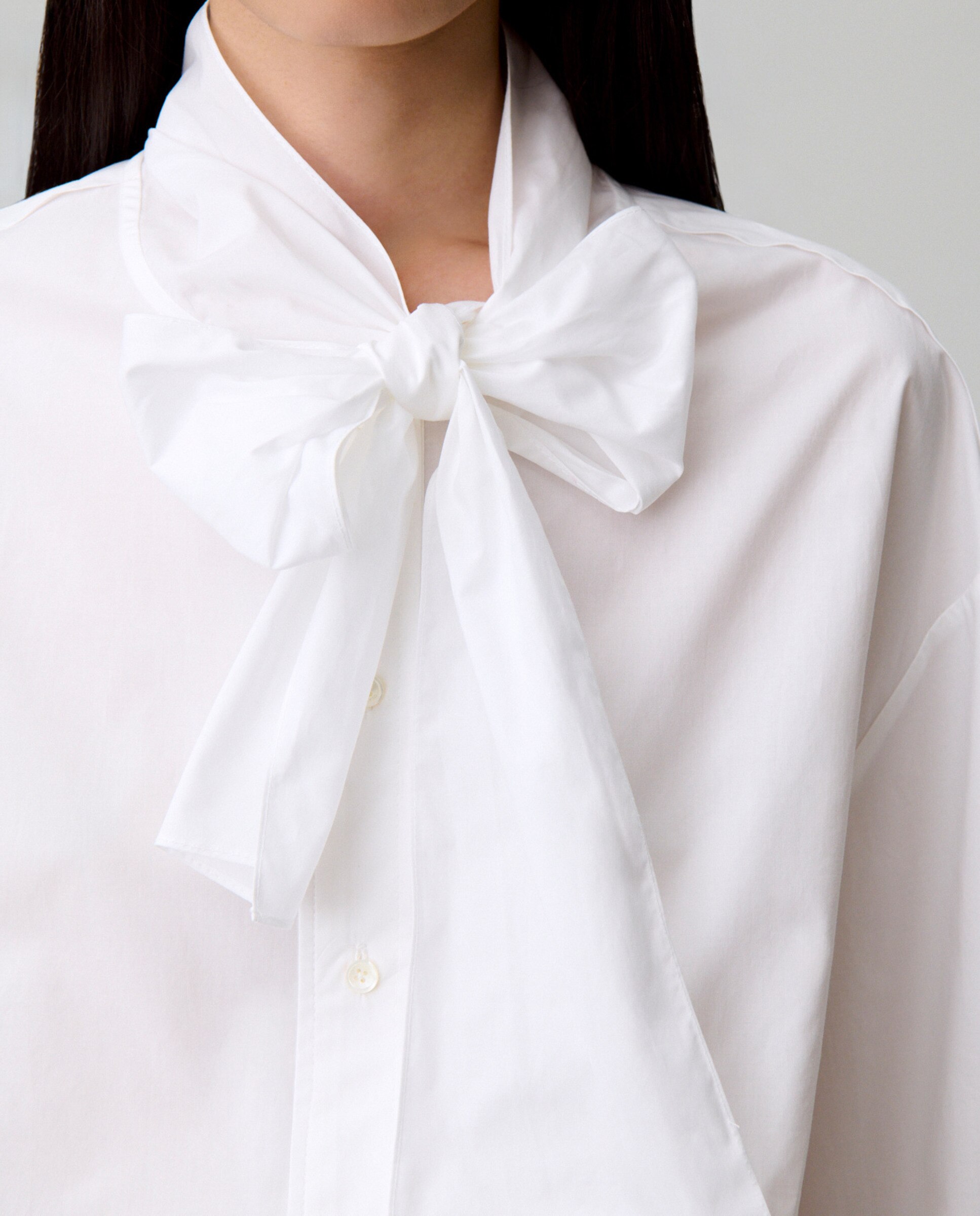 Camisa de mujer 100% algodón con cuello lavallière - Claudie Pierlot - Blanco Blanco-5