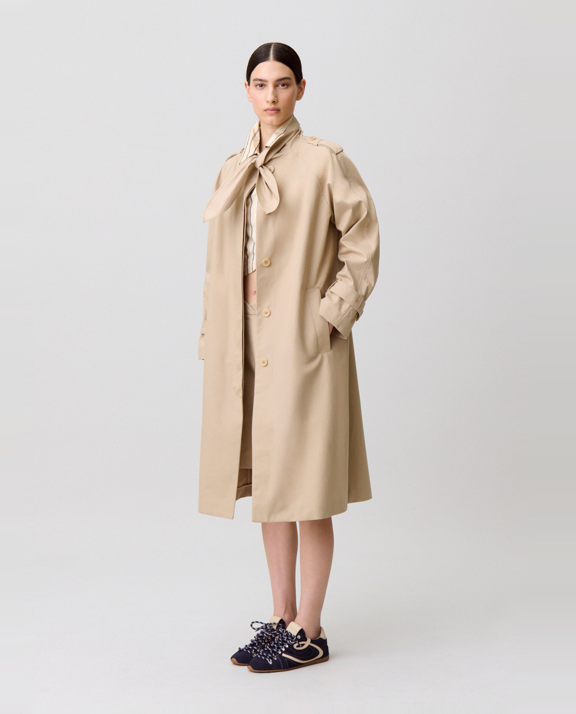 Gabardina de mujer de algodón largo por debajo de la rodilla con lazada - Claudie Pierlot - Beige Beige-3