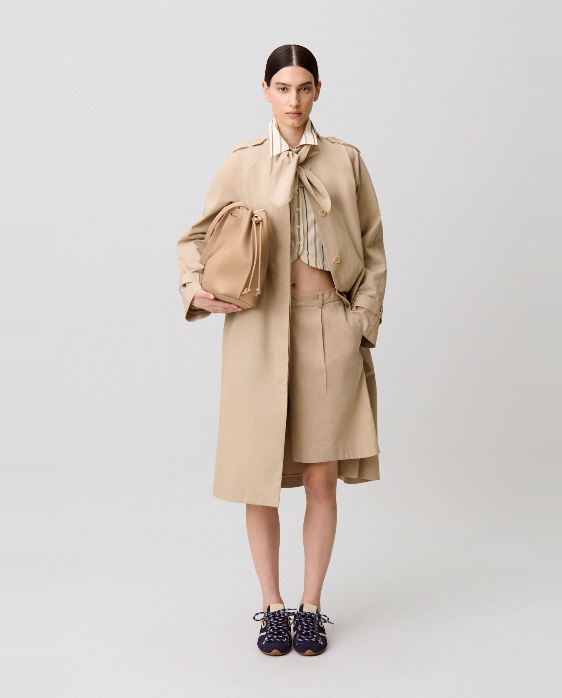 Gabardina de mujer de algodón largo por debajo de la rodilla con lazada - Claudie Pierlot - Beige Beige-4