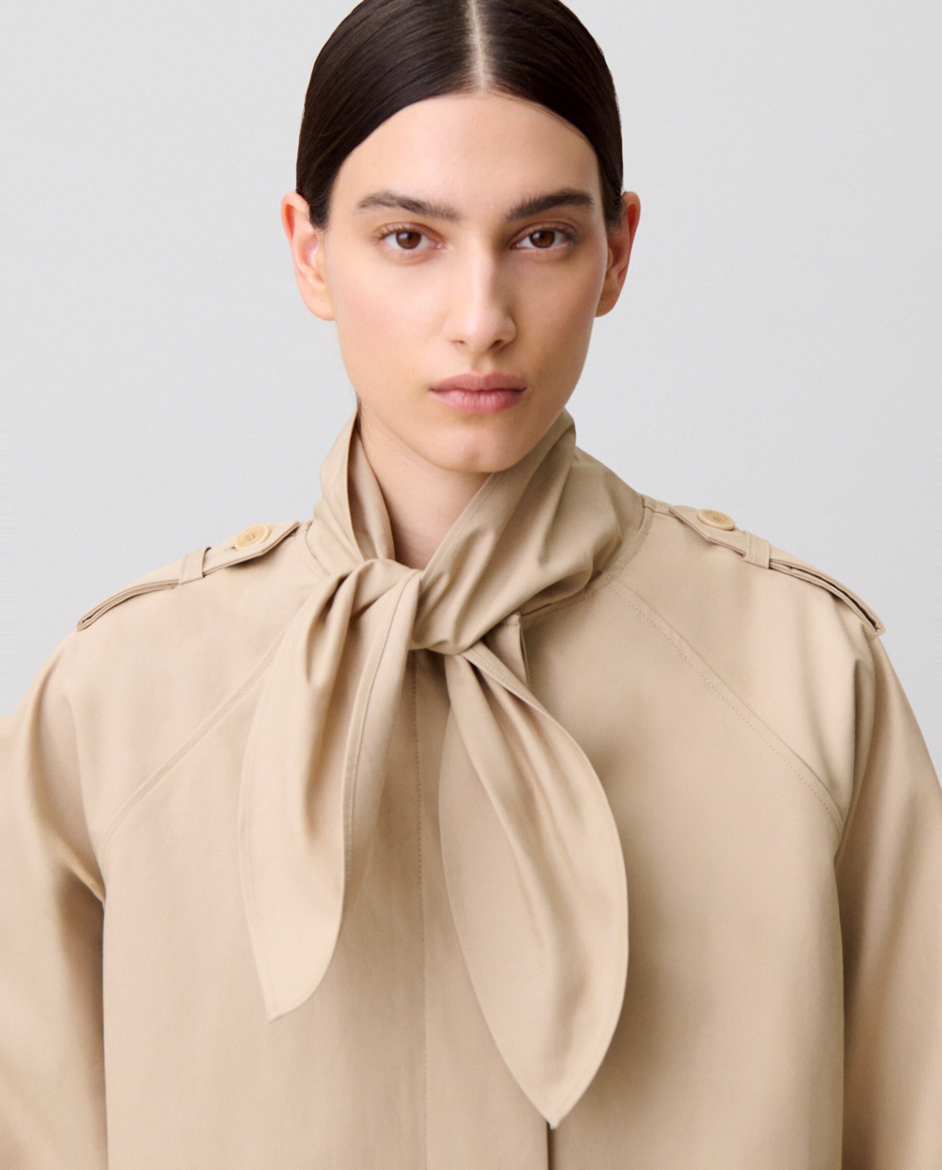 Gabardina de mujer de algodón largo por debajo de la rodilla con lazada - Claudie Pierlot - Beige Beige-5
