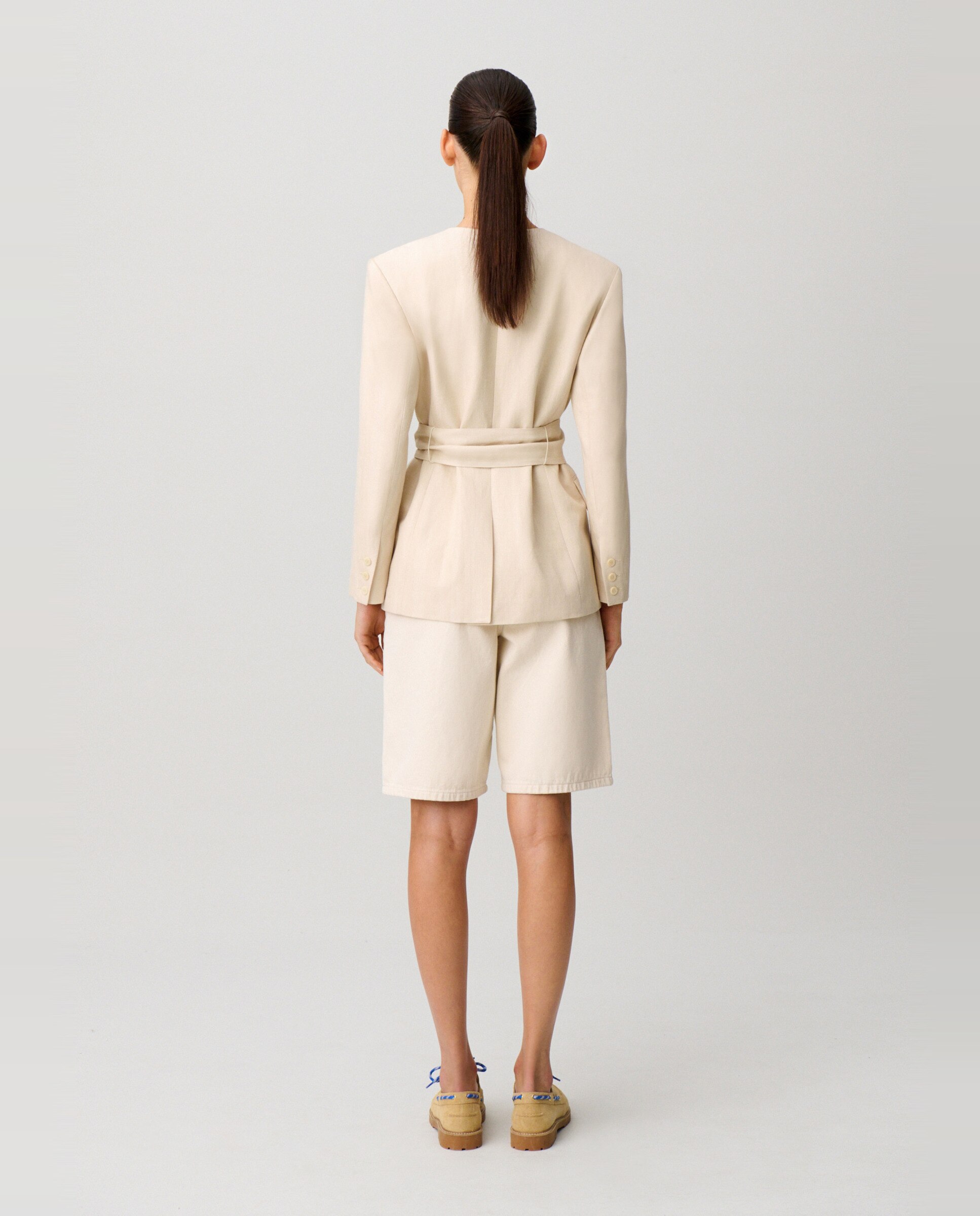 Chaqueta sastre de mujer con cuello kimono y cinturón desmontable - Claudie Pierlot - Natural Natural-2