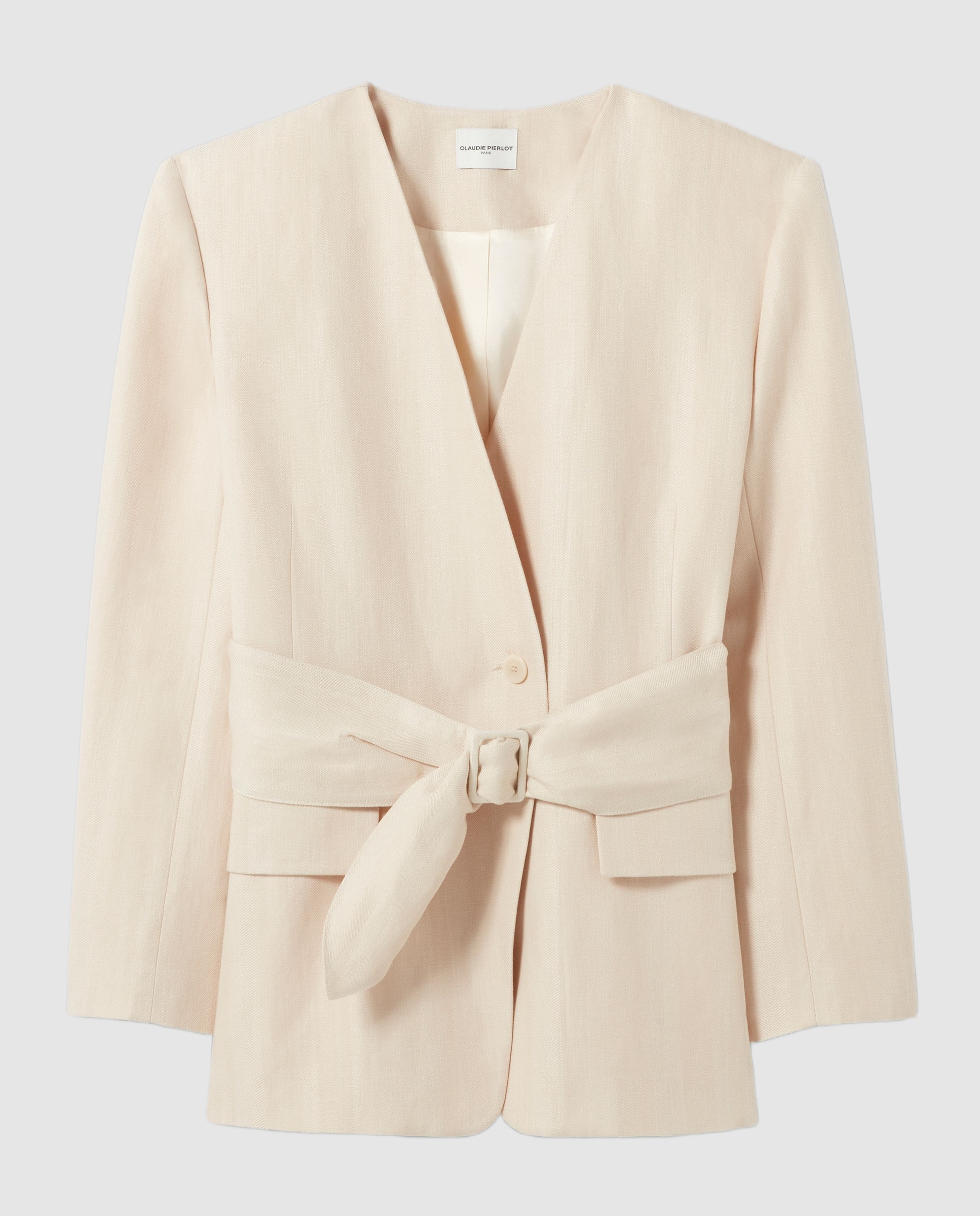 Chaqueta sastre de mujer con cuello kimono y cinturón desmontable - Claudie Pierlot - Natural Natural-6
