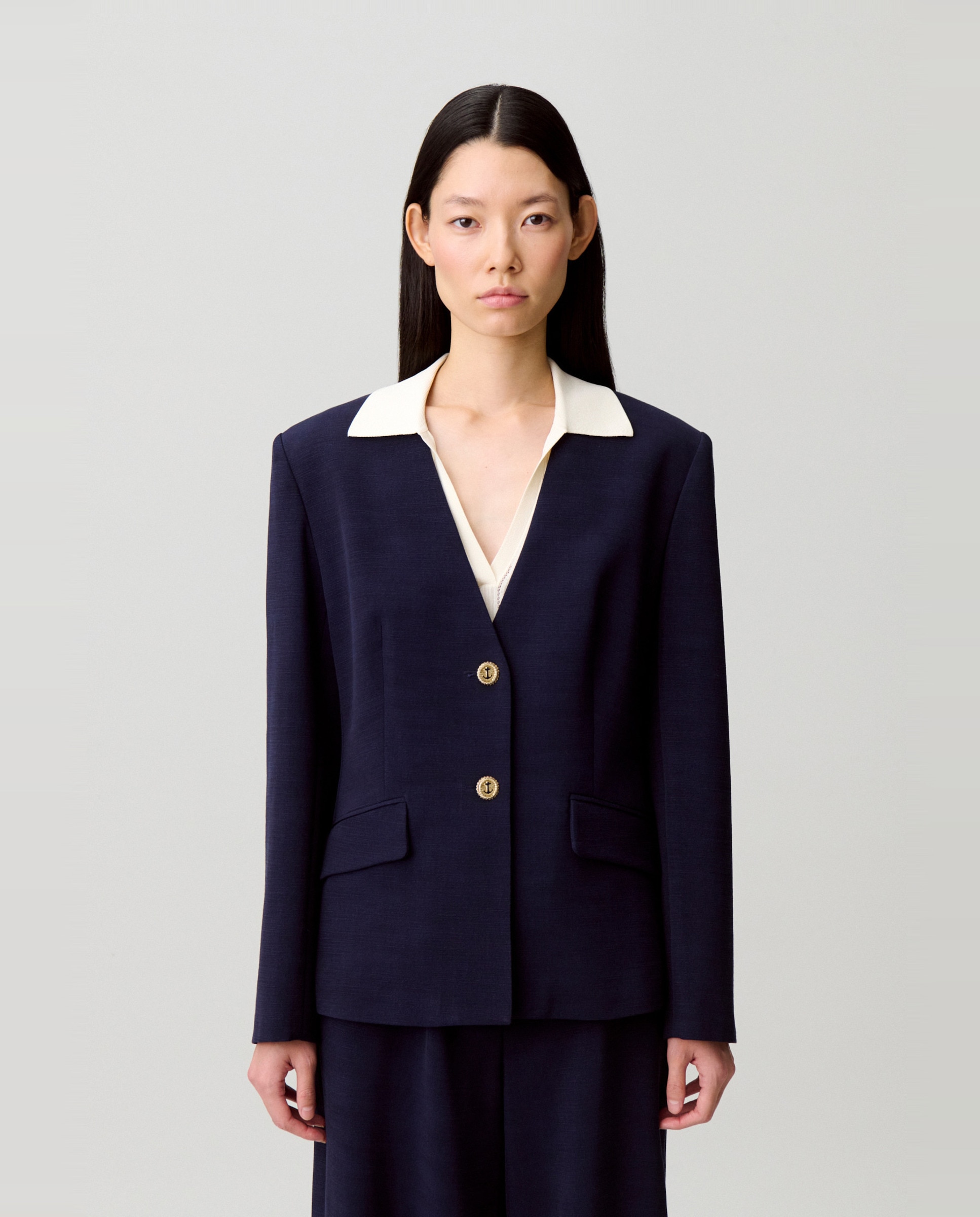 Blazer de mujer sastre entallado con botones marineros - Claudie Pierlot - Azul marino Azul marino-1