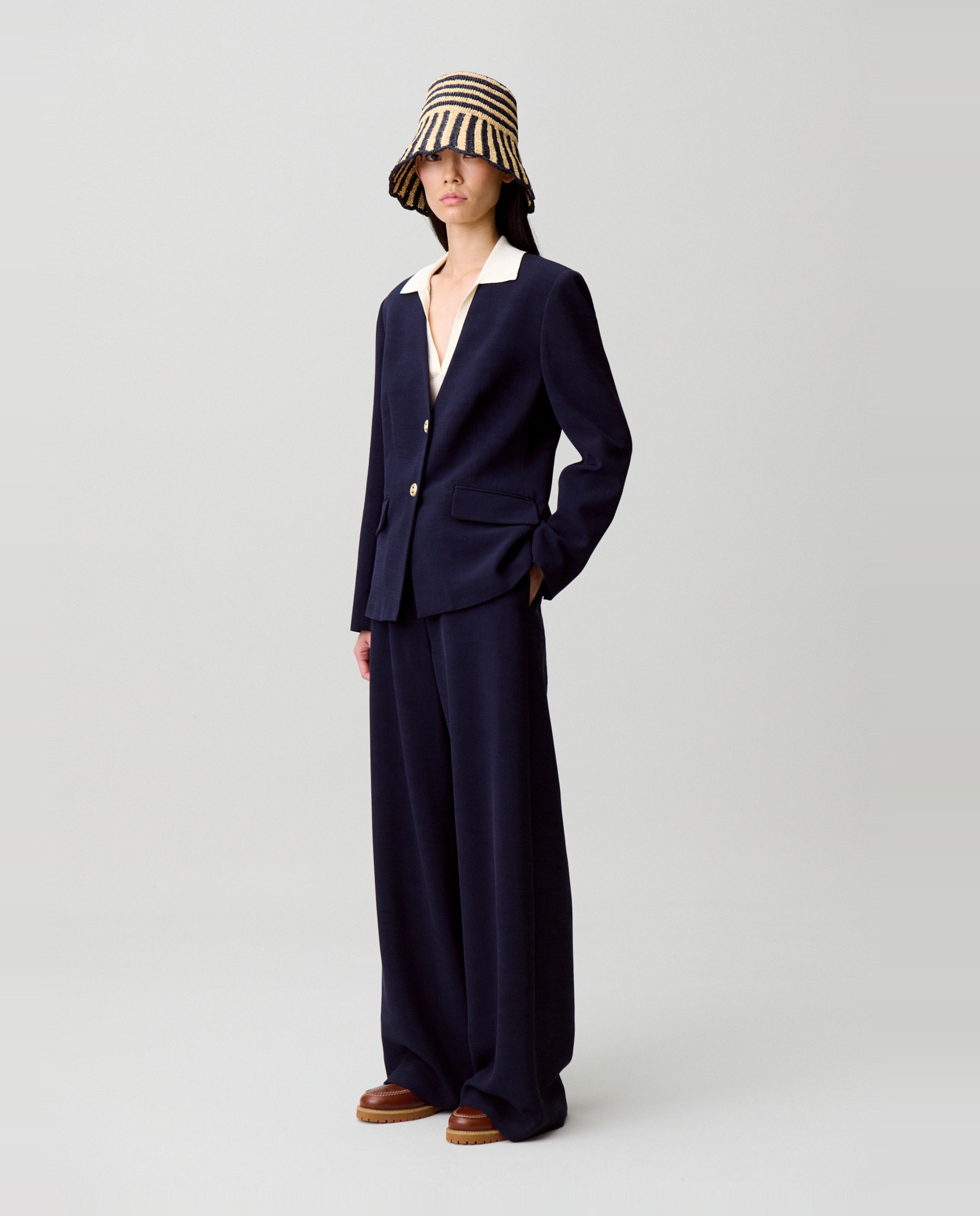 Blazer de mujer sastre entallado con botones marineros - Claudie Pierlot - Azul marino Azul marino-3