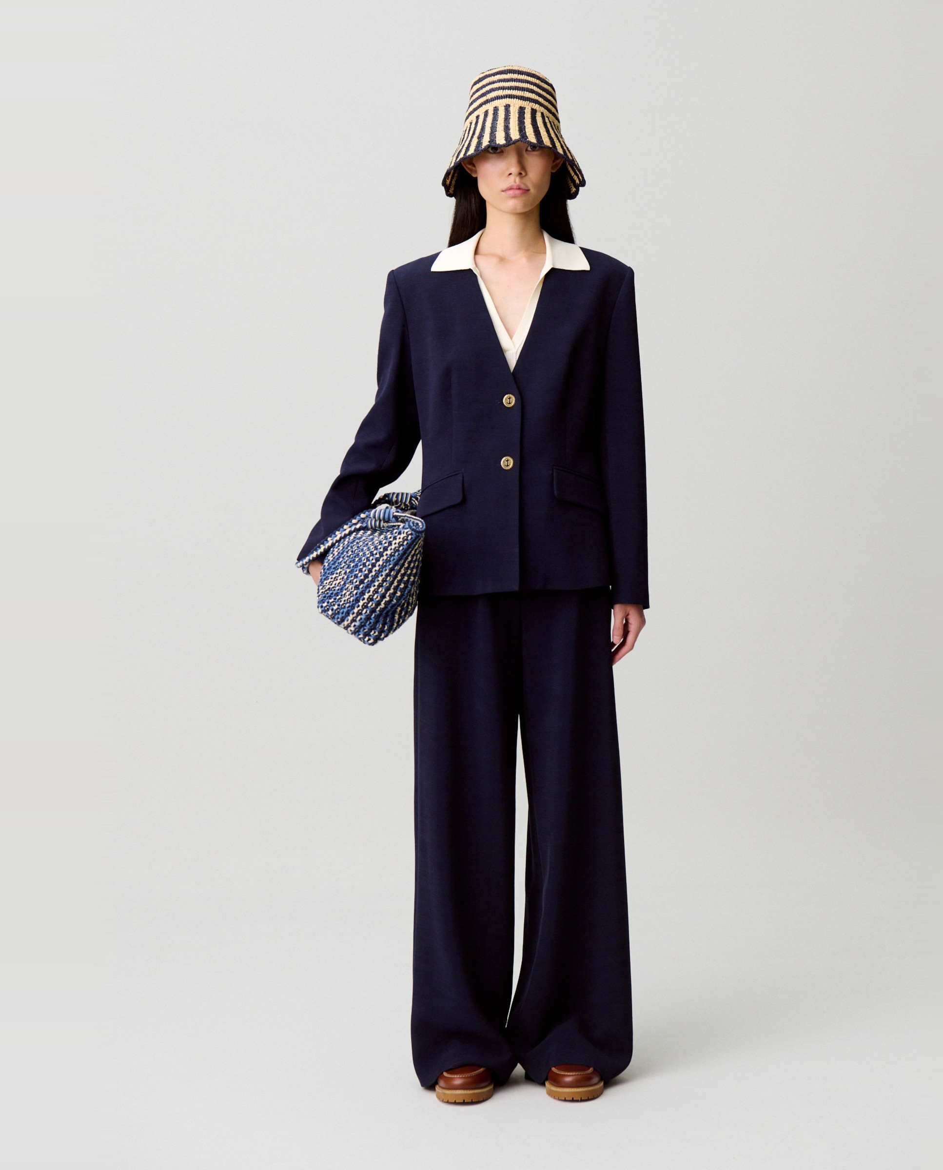 Blazer de mujer sastre entallado con botones marineros - Claudie Pierlot - Azul marino Azul marino-4