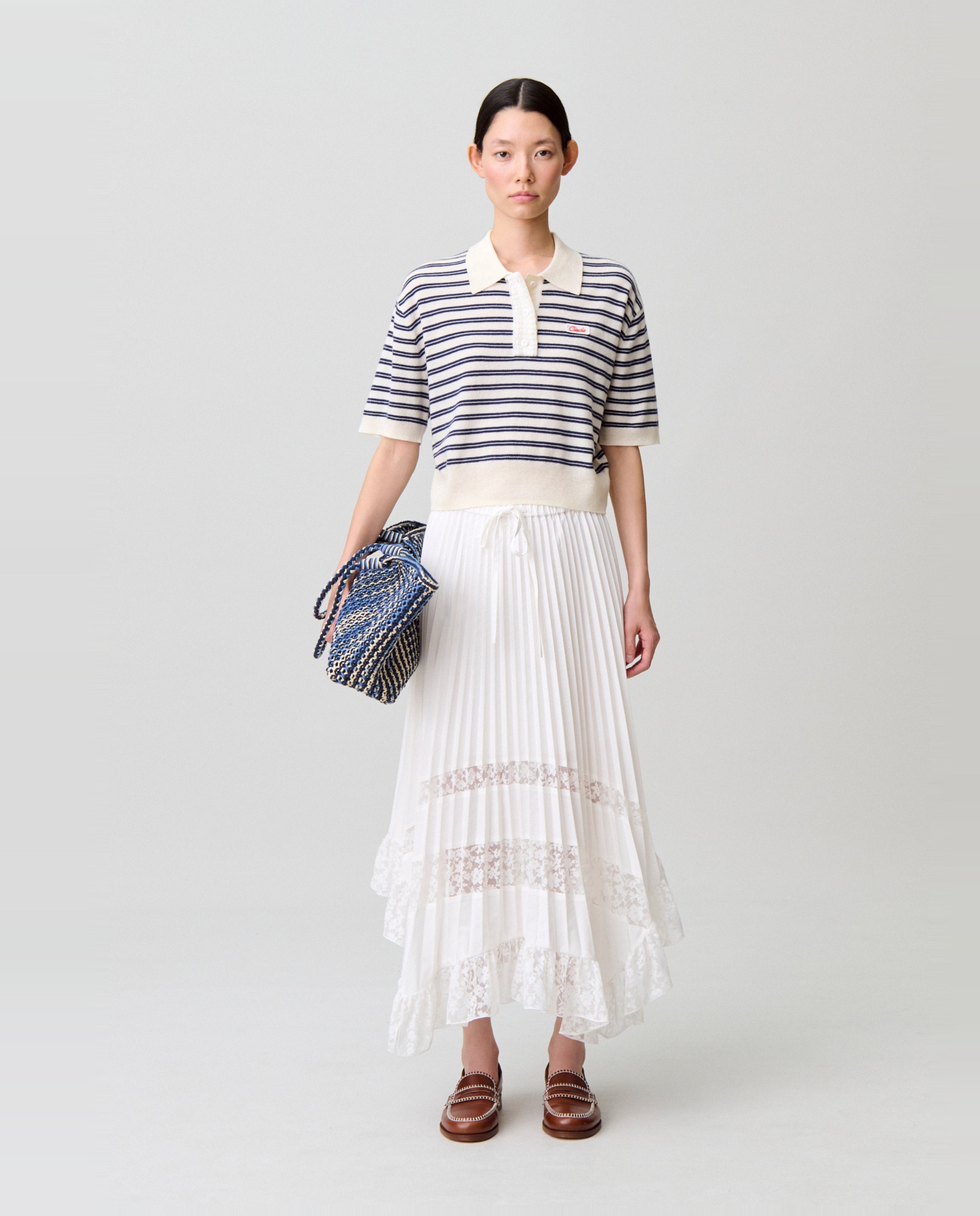 Claudie Pierlot - Falda midi plisada asimétrica con estampado floral.