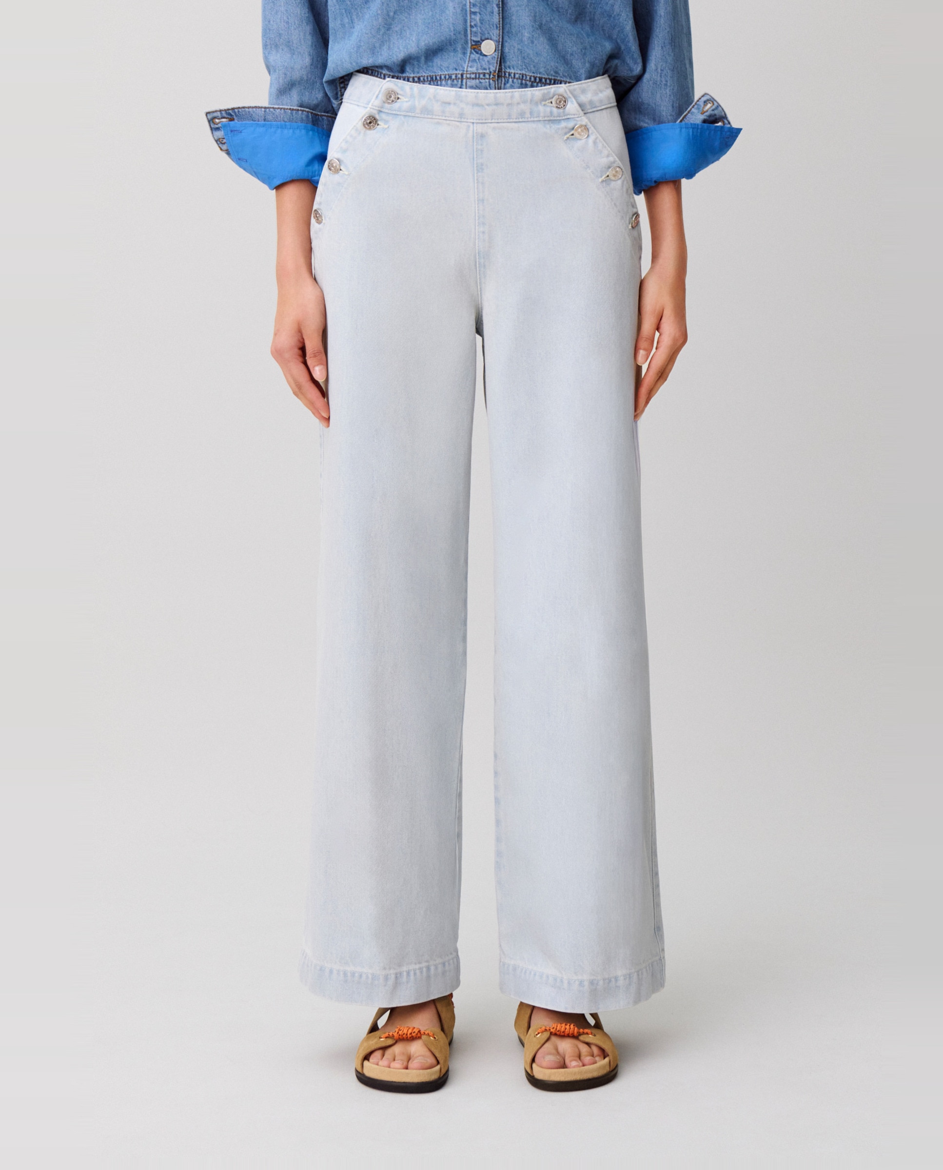 Vaquero de mujer con puente y pernera ancha de tiro normal - Claudie Pierlot - Azul claro Azul claro-2