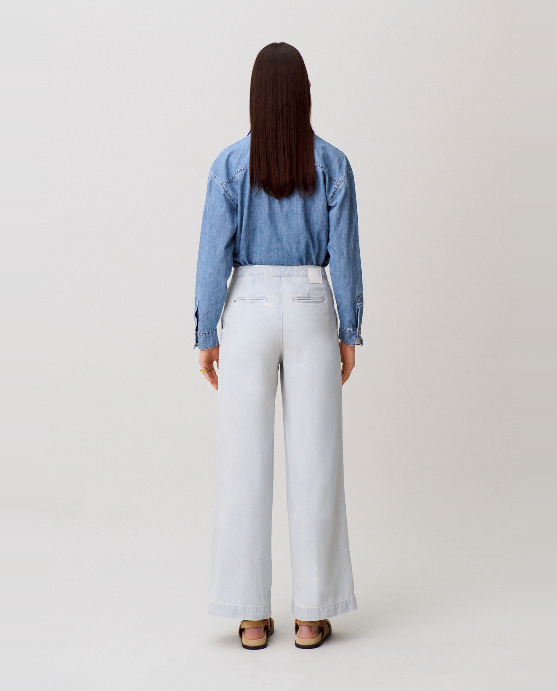 Vaquero de mujer con puente y pernera ancha de tiro normal - Claudie Pierlot - Azul claro Azul claro-3
