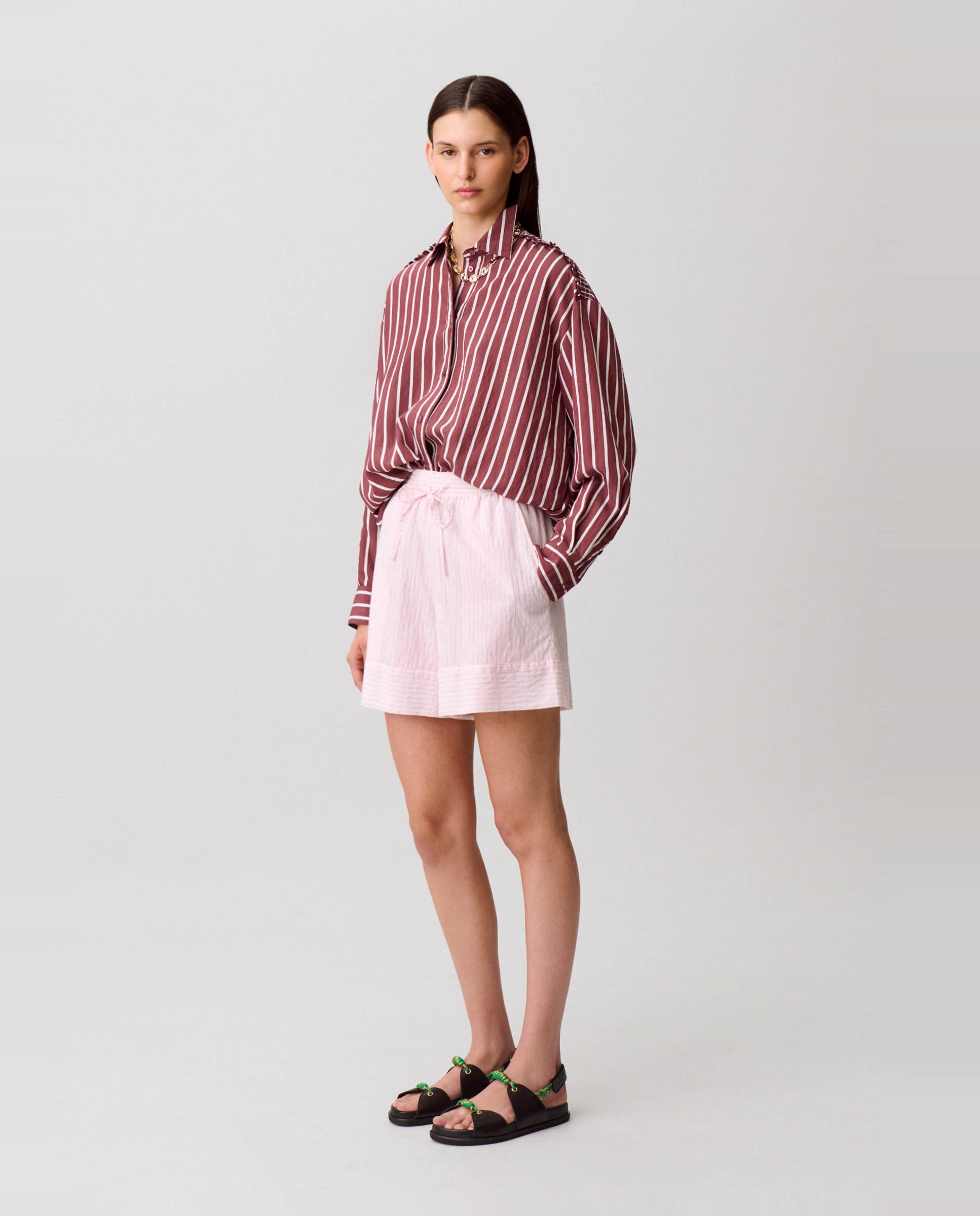 Claudie Pierlot - Short de mujer a rayas talle alto elástico.