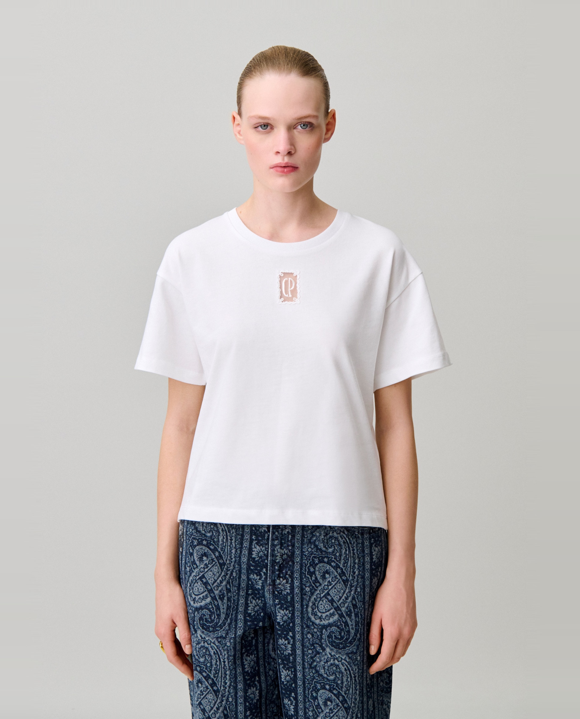 Camiseta de mujer ancha corta con algodón - Claudie Pierlot - Blanco Blanco-1