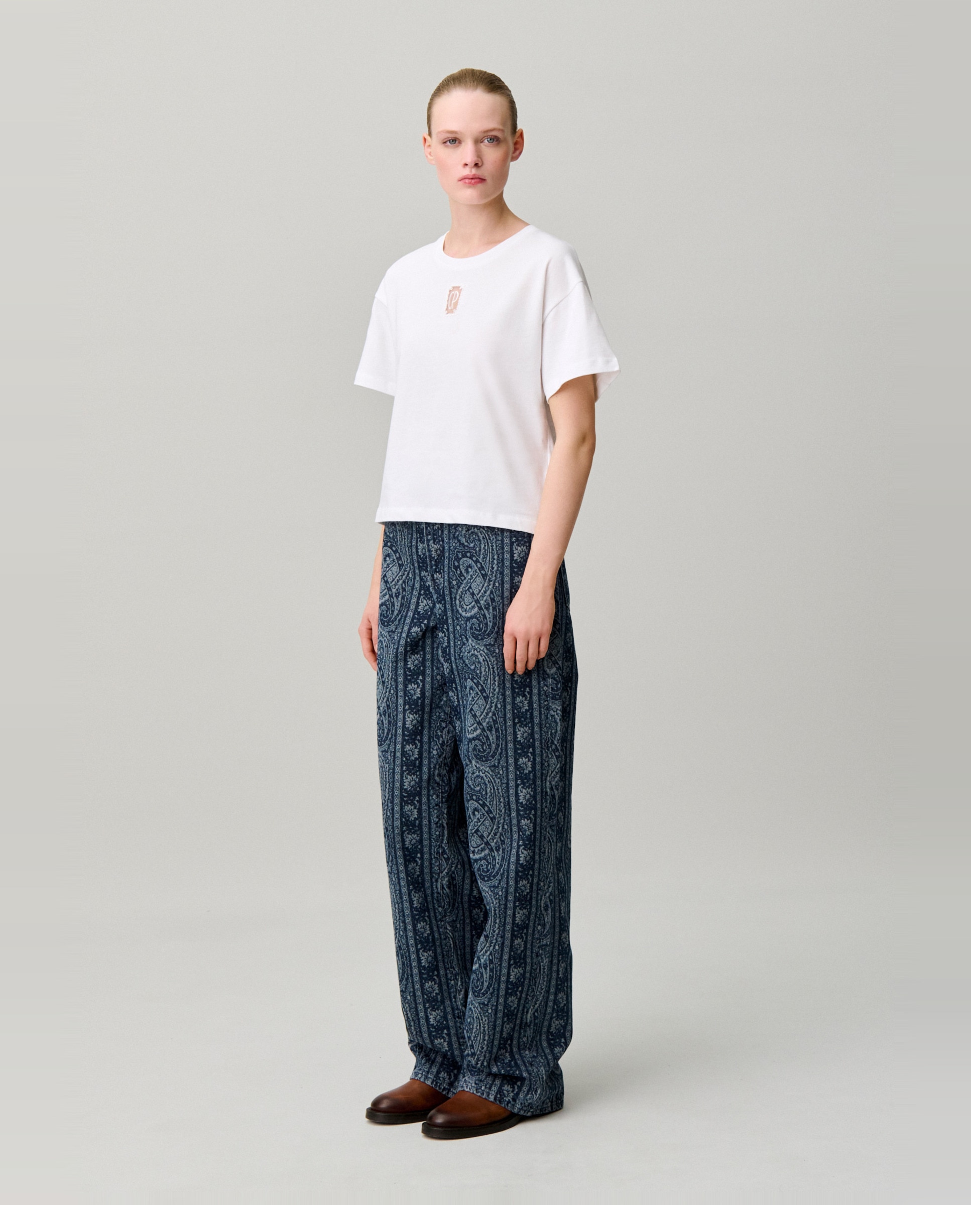 Camiseta de mujer ancha corta con algodón - Claudie Pierlot - Blanco Blanco-3