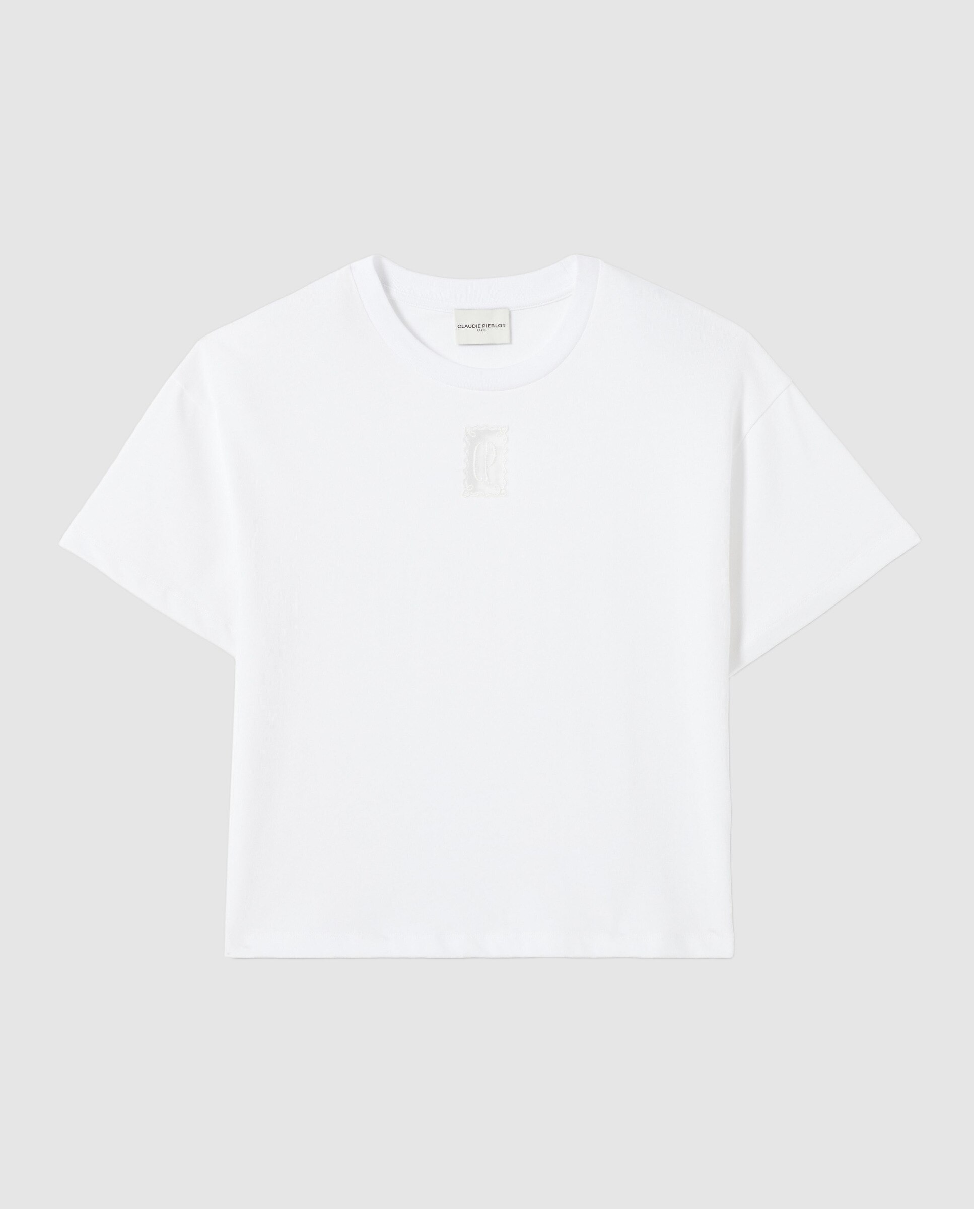 Camiseta de mujer ancha corta con algodón - Claudie Pierlot - Blanco Blanco-7