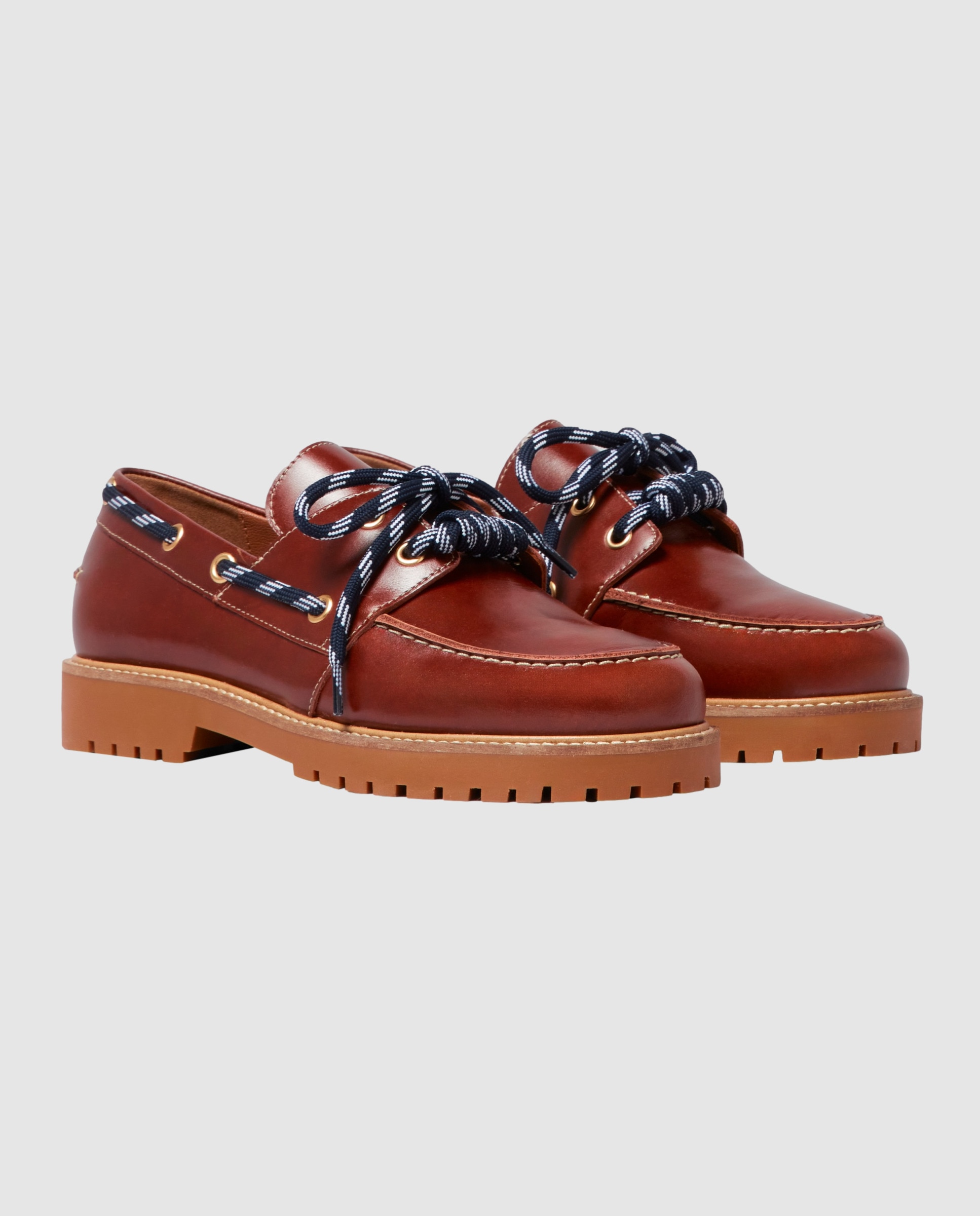 Mocasines planos de mujer de piel lisa con cordones estilo montaña - Claudie Pierlot - Caoba Caoba-5