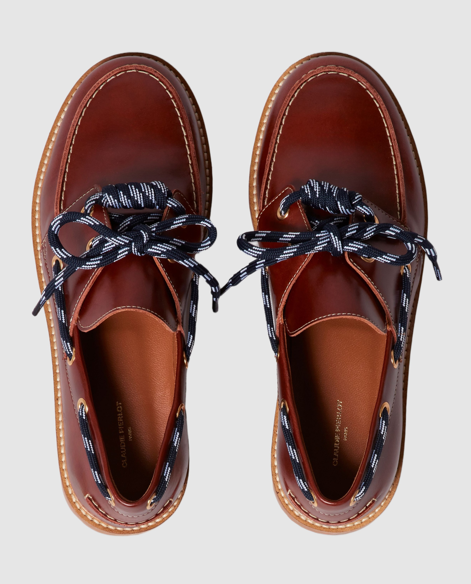 Mocasines planos de mujer de piel lisa con cordones estilo montaña - Claudie Pierlot - Caoba Caoba-2