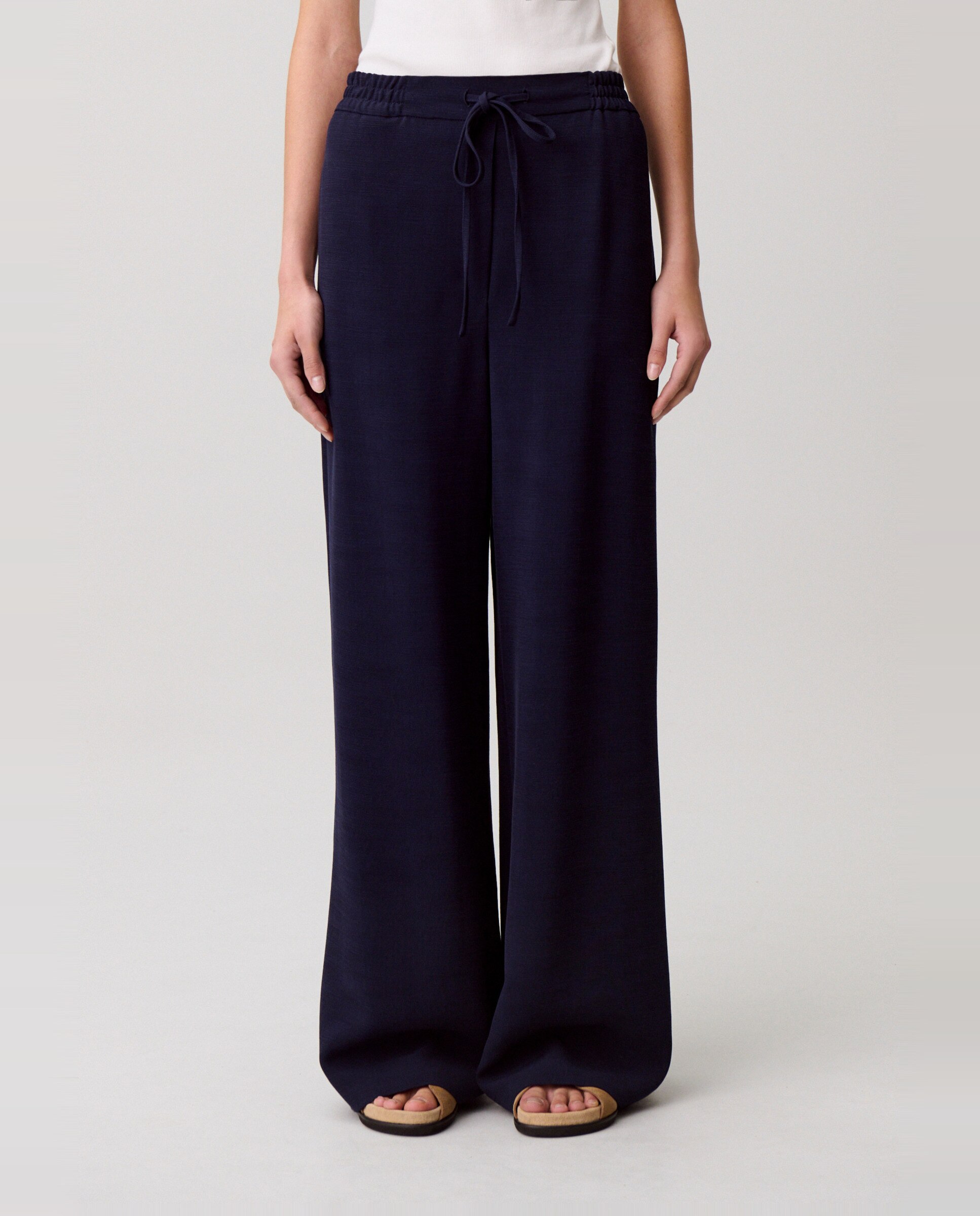 Pantalones anchos de mujer fluidos de pernera ancha - Claudie Pierlot - Azul marino Azul marino-2