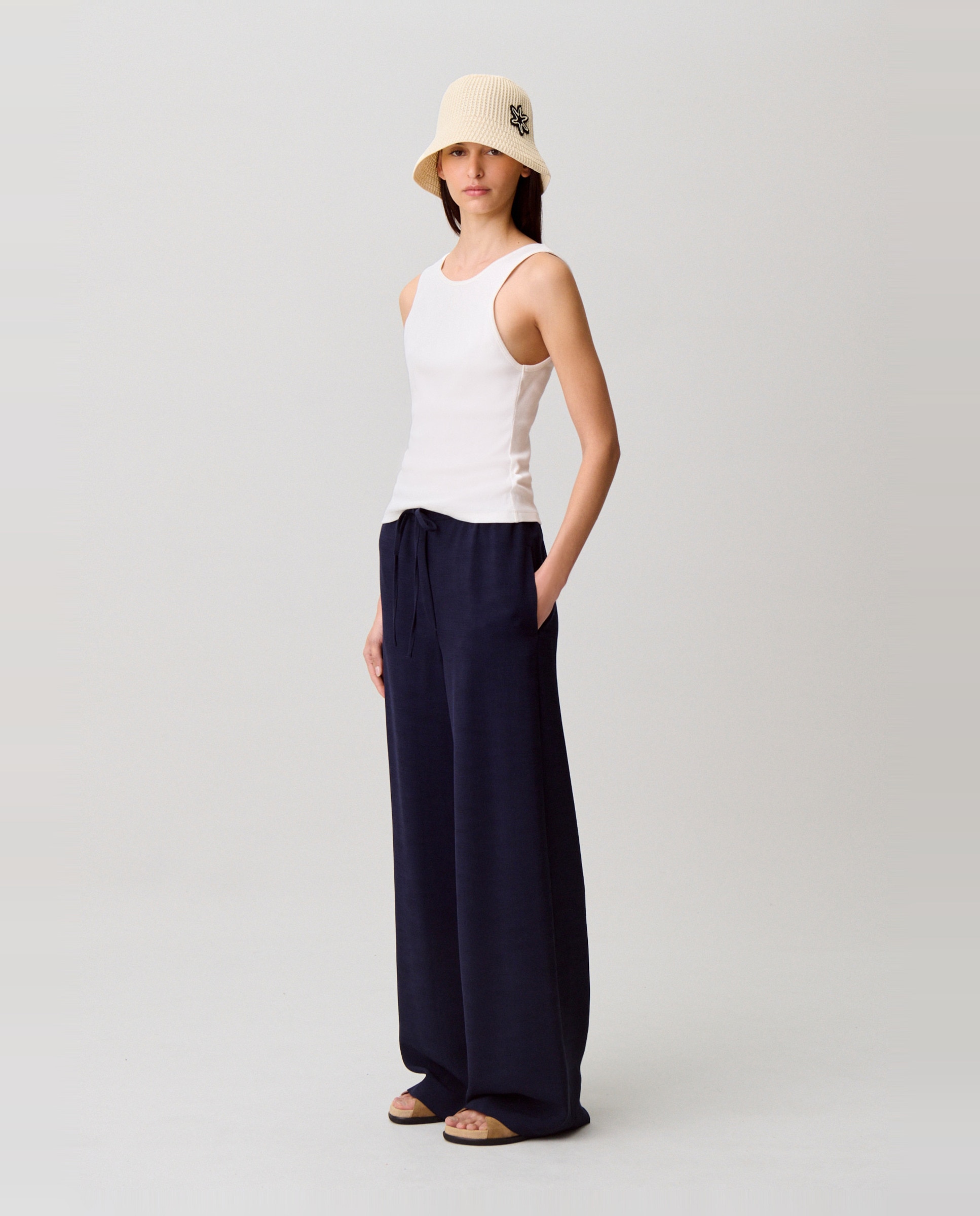 Pantalones anchos de mujer fluidos de pernera ancha - Claudie Pierlot - Azul marino Azul marino-5