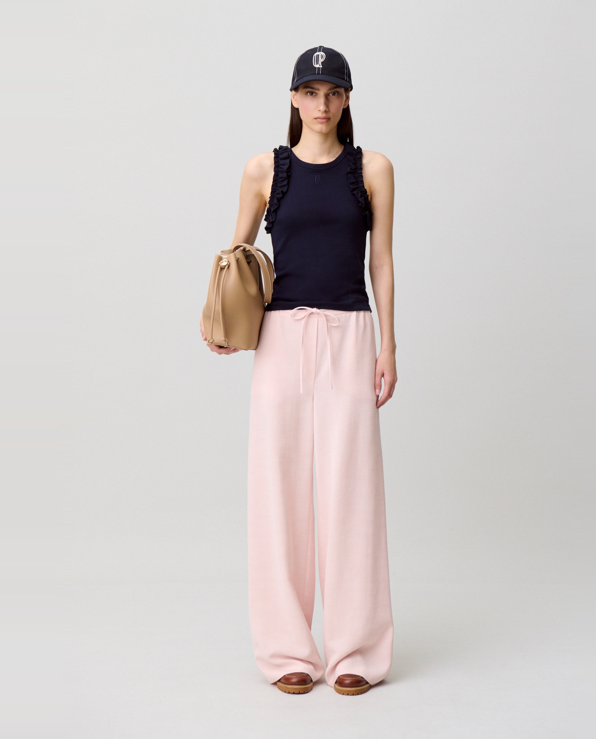 Pantalones anchos de mujer fluidos de pernera ancha - Claudie Pierlot - Rosa claro Rosa claro-1
