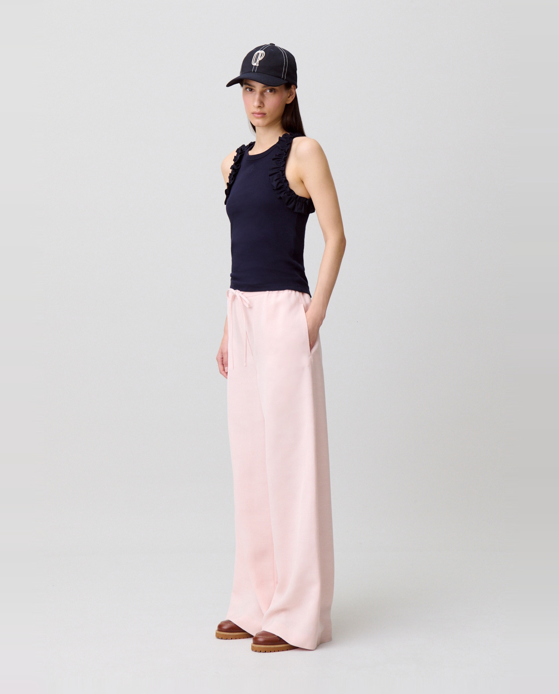 Pantalones anchos de mujer fluidos de pernera ancha - Claudie Pierlot - Rosa claro Rosa claro-4