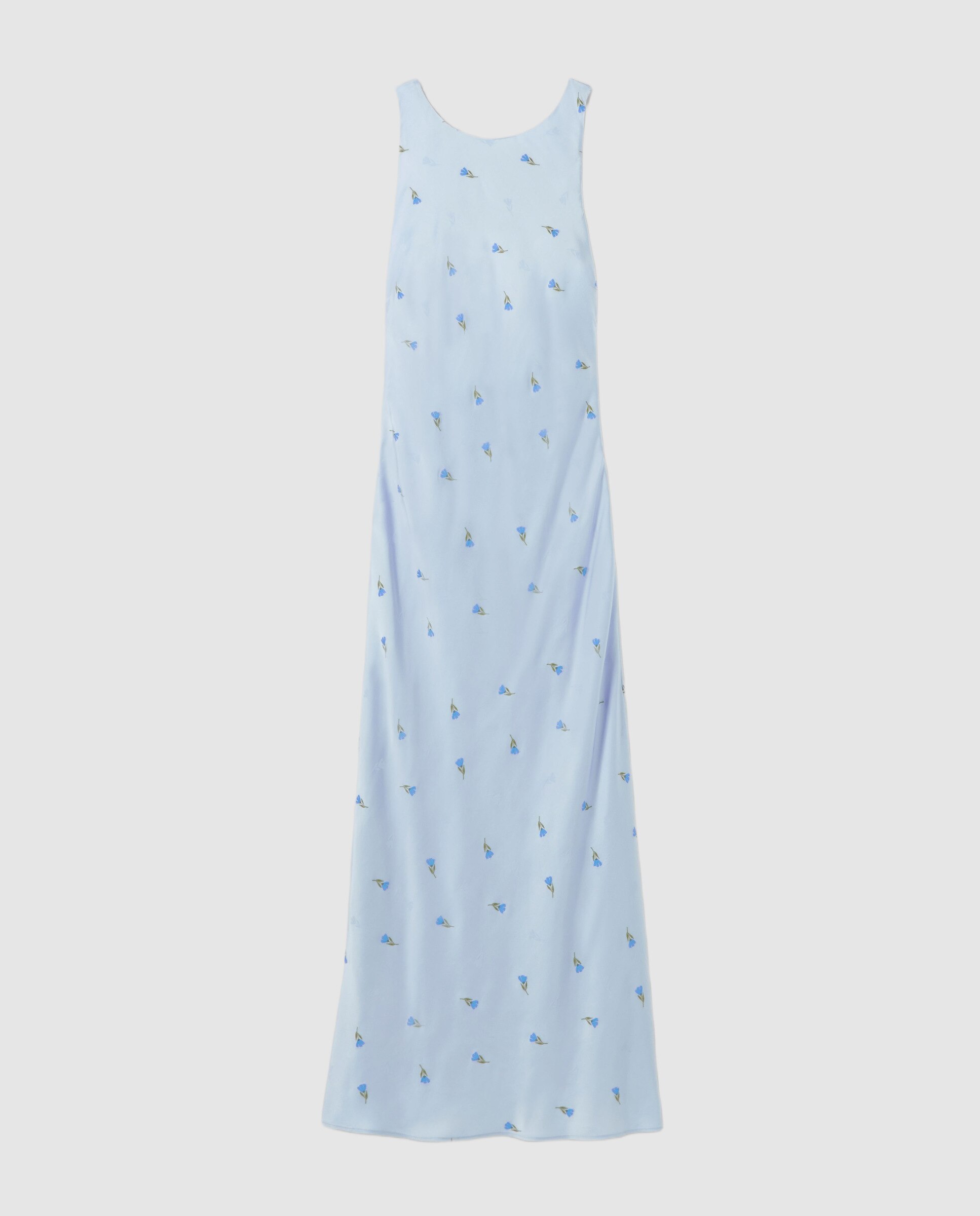 Vestido largo de satén bordado con espalda descubierta - Claudie Pierlot - Azul claro Azul claro-6