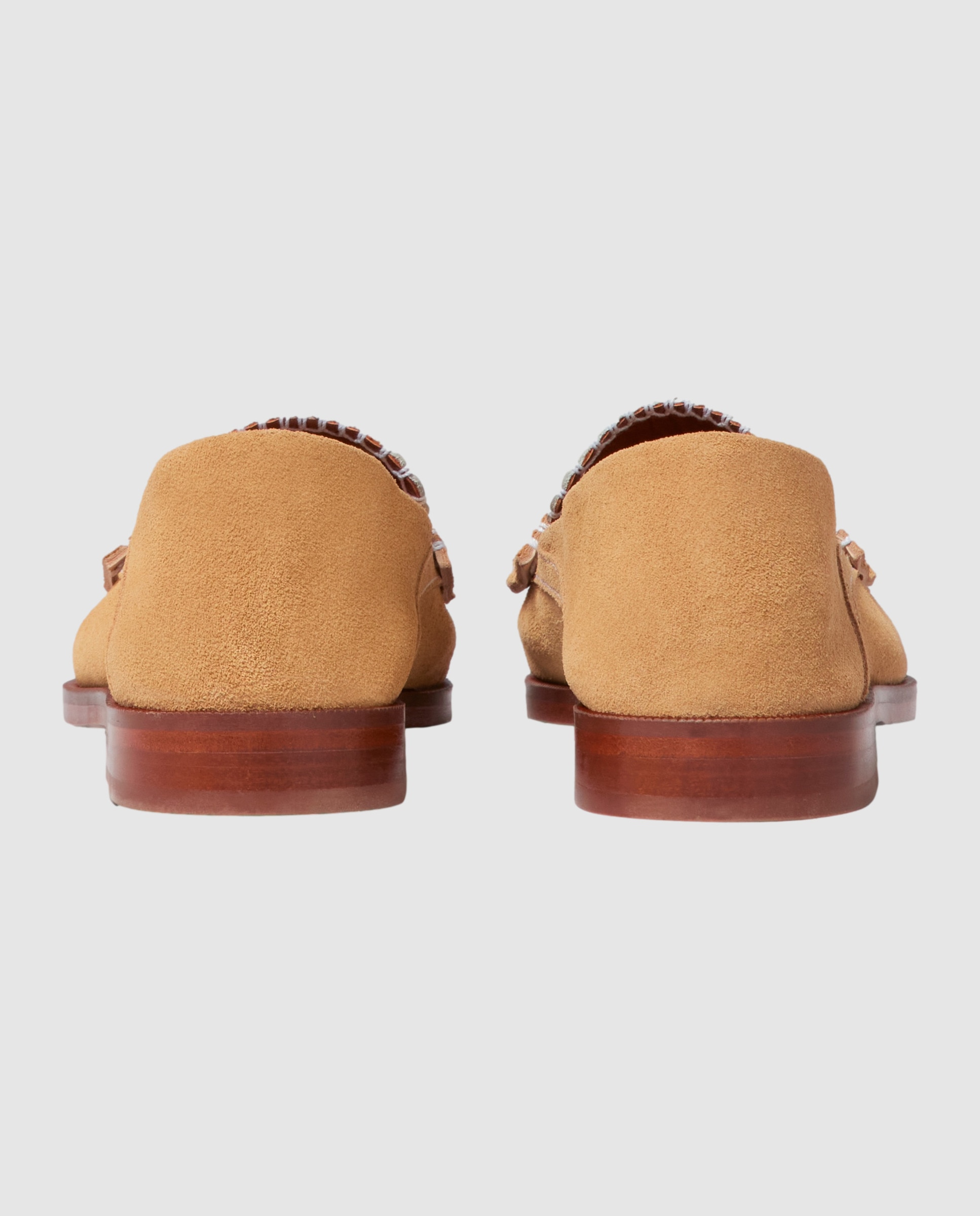 Mocasines planos de mujer de ante con pespuntes en contraste - Claudie Pierlot - Beige / Blanco Beige / Blanco-3