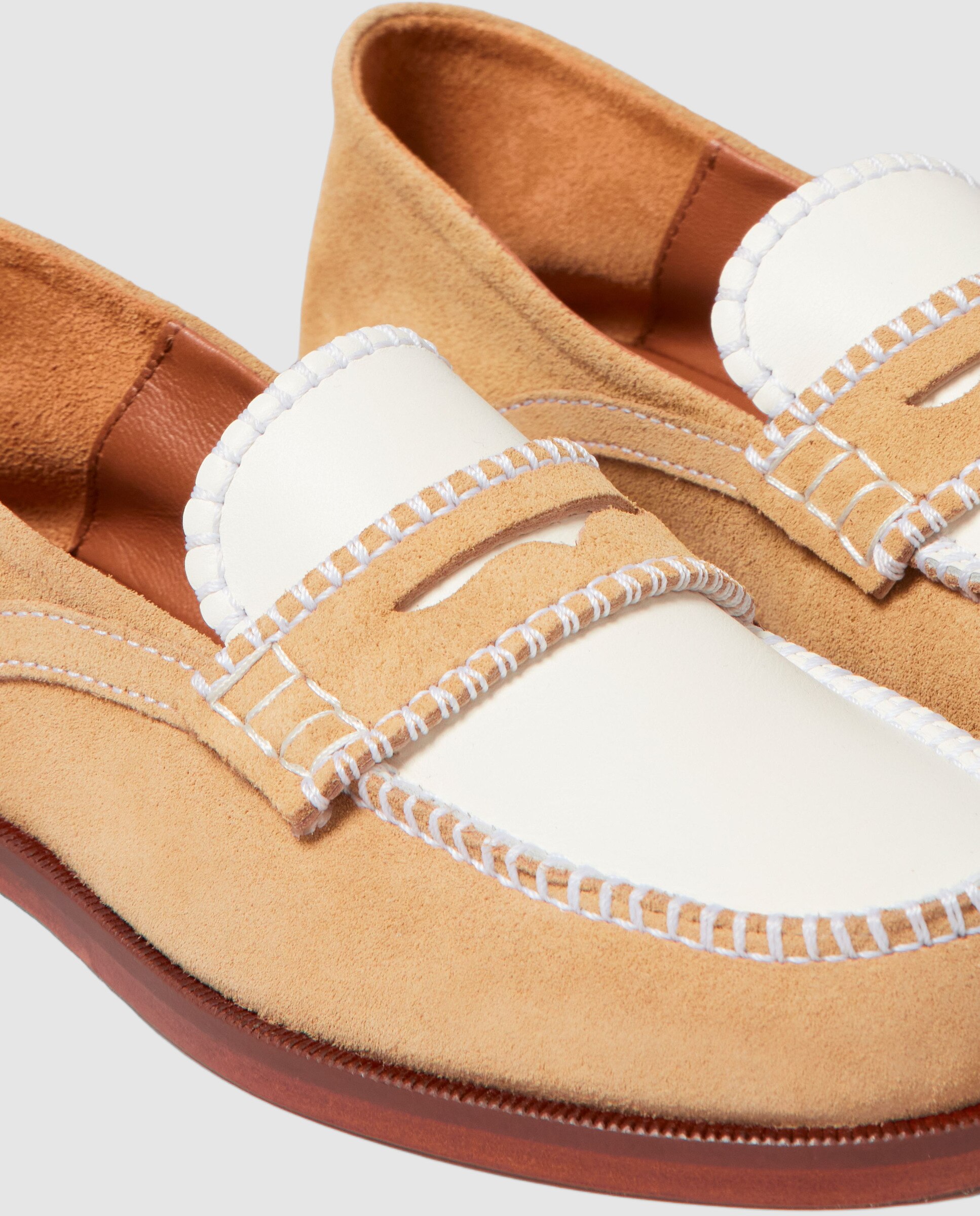 Mocasines planos de mujer de ante con pespuntes en contraste - Claudie Pierlot - Beige / Blanco Beige / Blanco-6