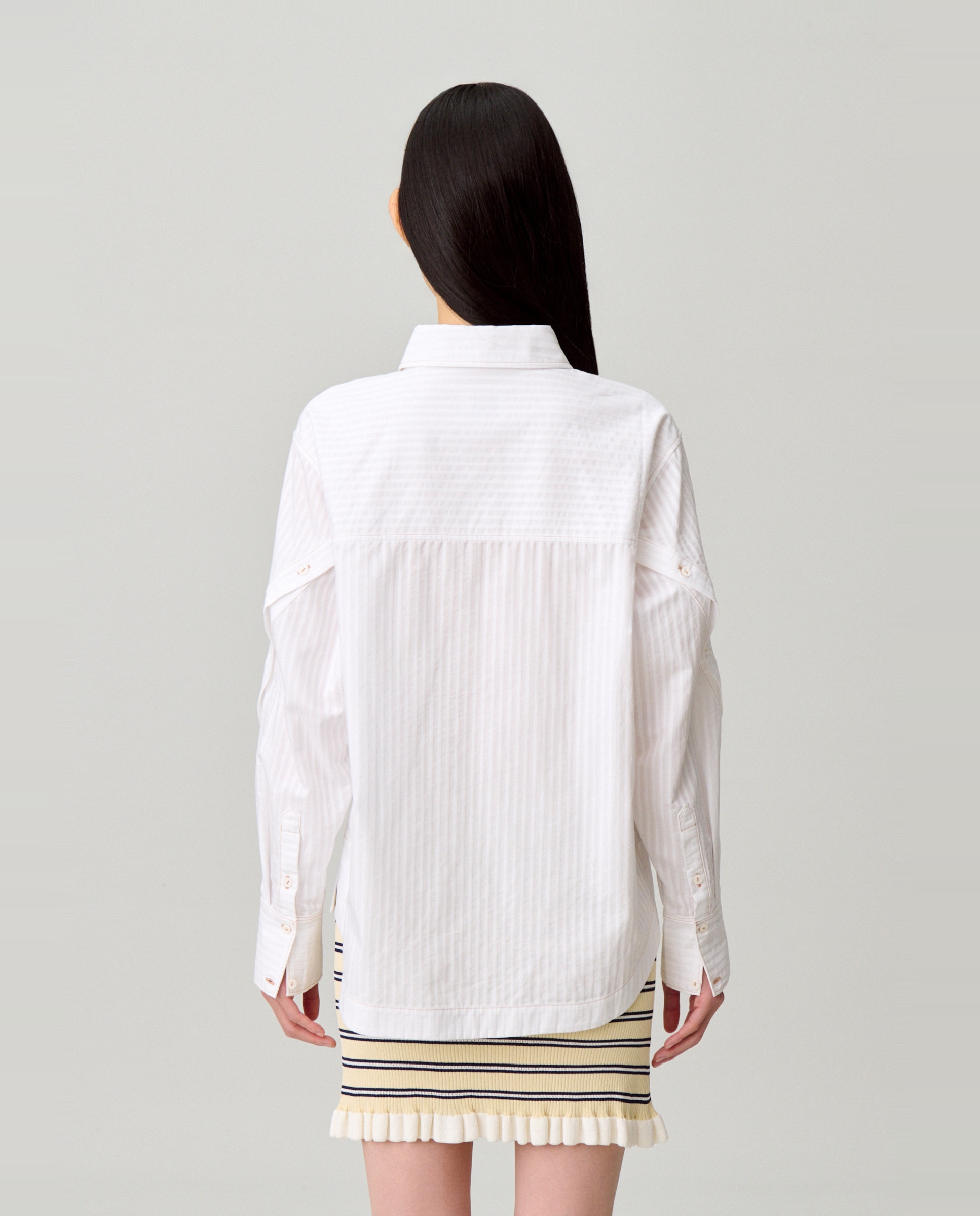 Camisa de mujer oversize de popelín con rayas tono sobre tono - Claudie Pierlot - Blanco Blanco-2