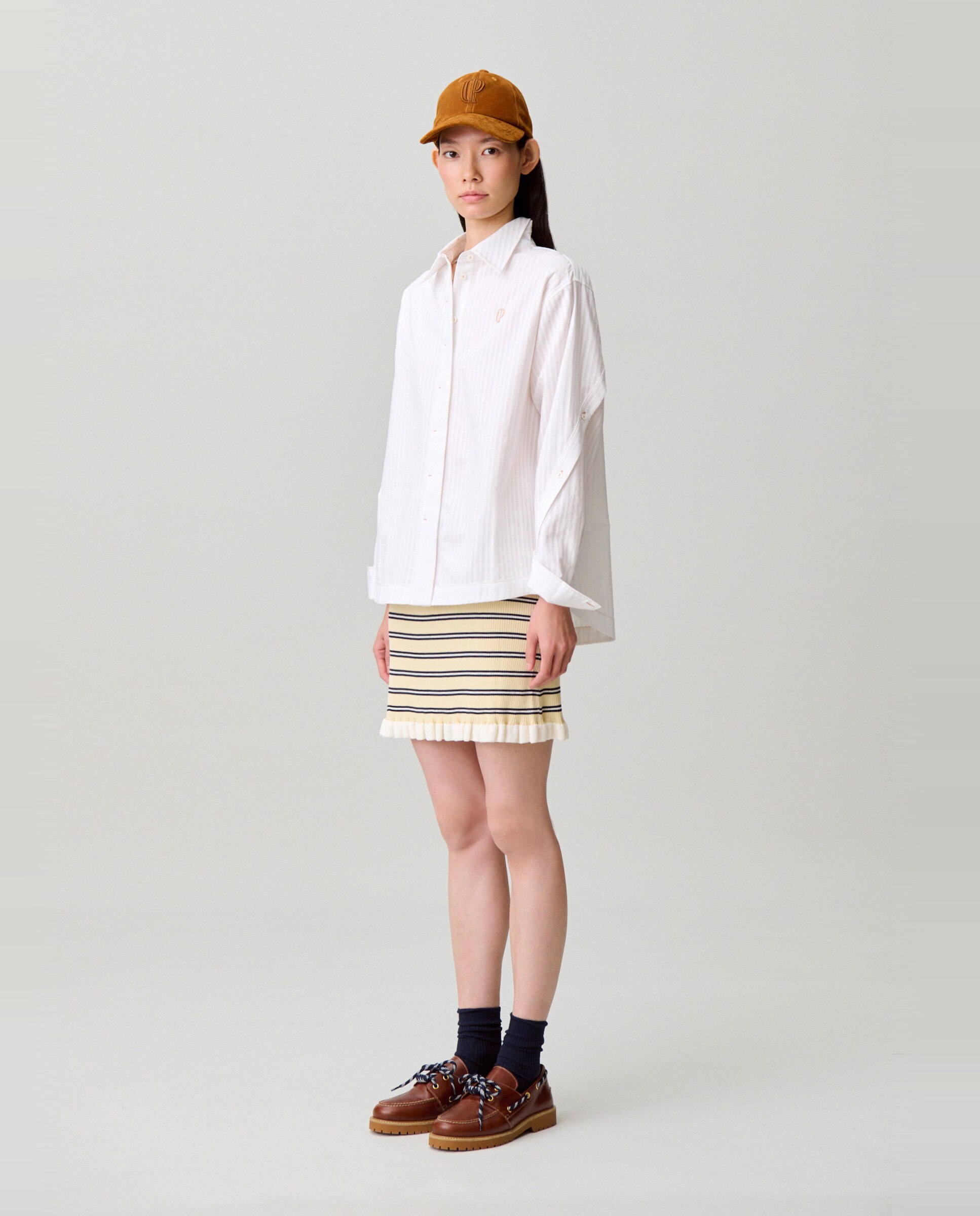 Camisa de mujer oversize de popelín con rayas tono sobre tono - Claudie Pierlot - Blanco Blanco-3