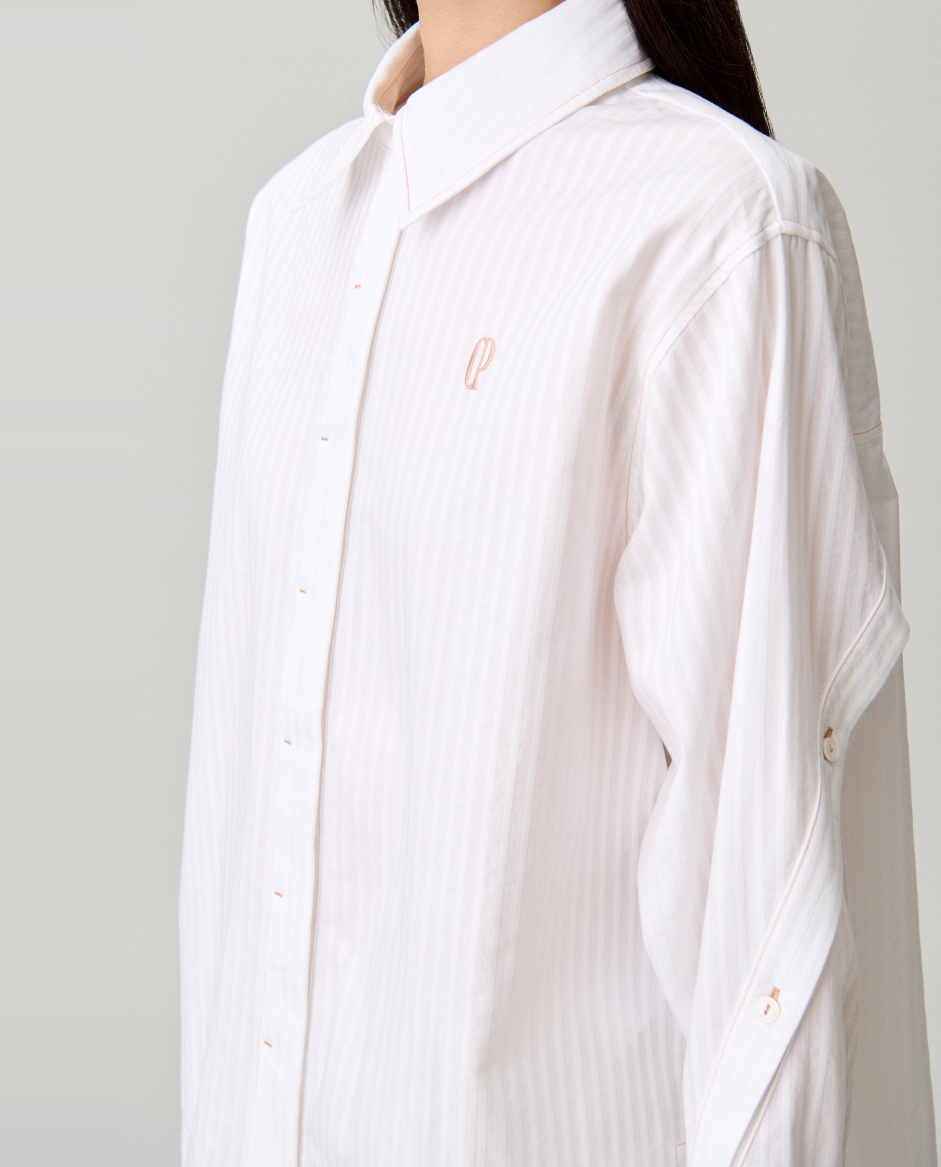 Camisa de mujer oversize de popelín con rayas tono sobre tono - Claudie Pierlot - Blanco Blanco-5