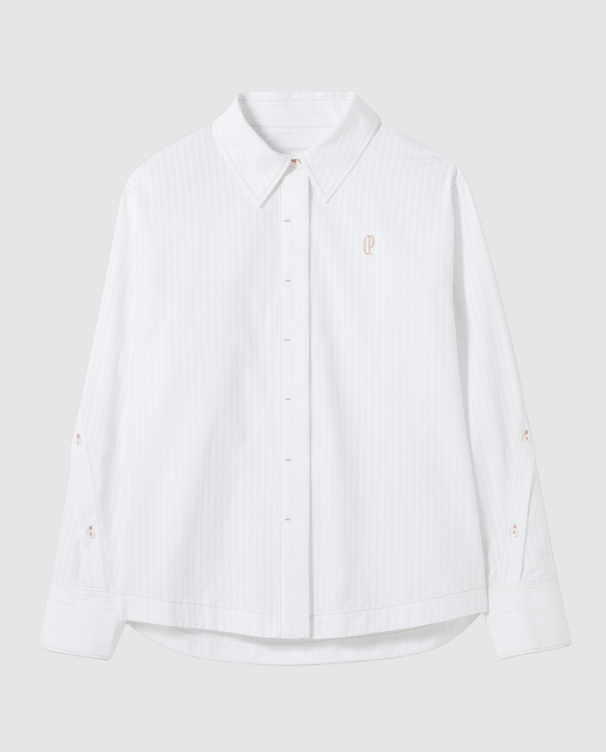 Camisa de mujer oversize de popelín con rayas tono sobre tono - Claudie Pierlot - Blanco Blanco-6