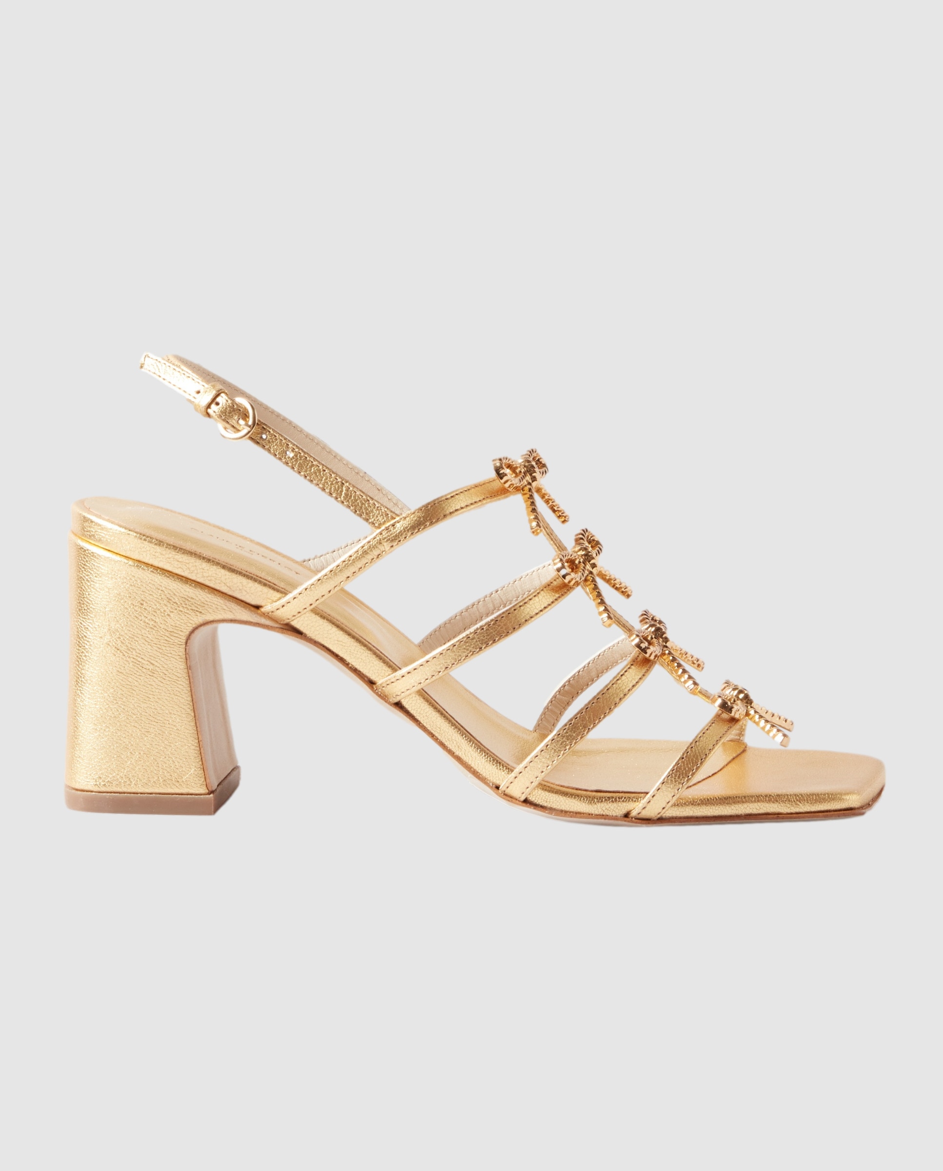 Imagen 0 de Sandalias de tacón de mujer de piel metalizada con joyas Oro