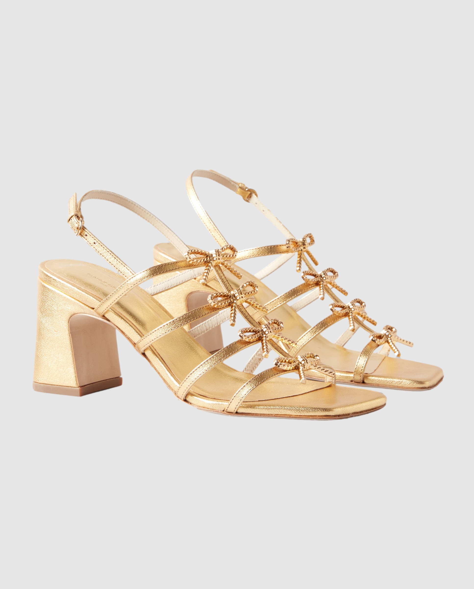 Sandalias de tacón de mujer de piel metalizada con joyas - Claudie Pierlot - Oro Oro-3