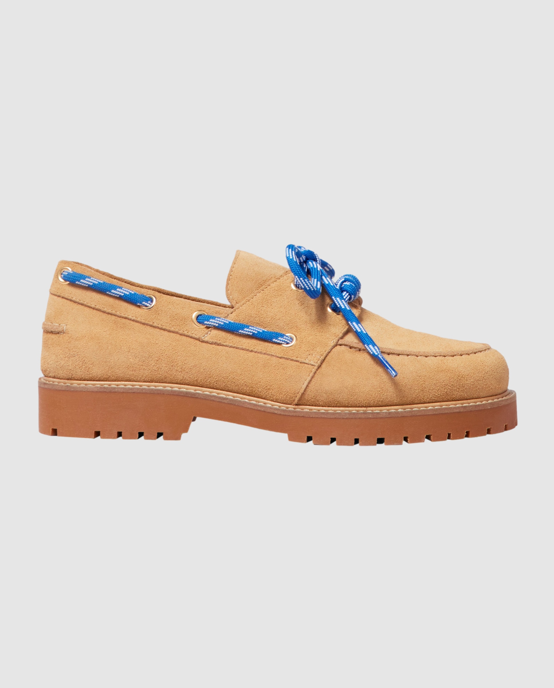 Imagen 0 de Mocasines planos de mujer de ante con suela gruesa dentada Beige