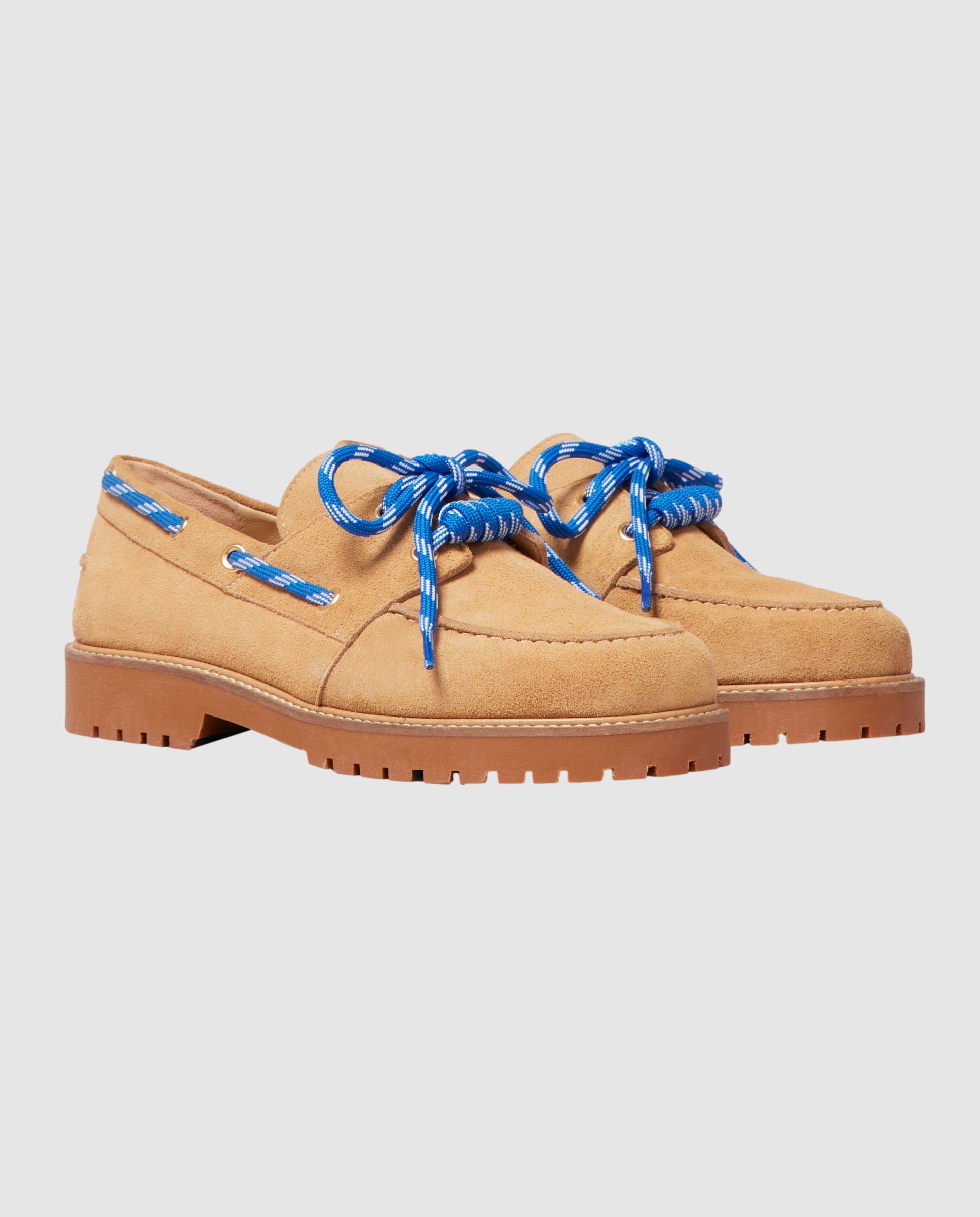 Mocasines planos de mujer de ante con suela gruesa dentada - Claudie Pierlot - Beige Beige-4