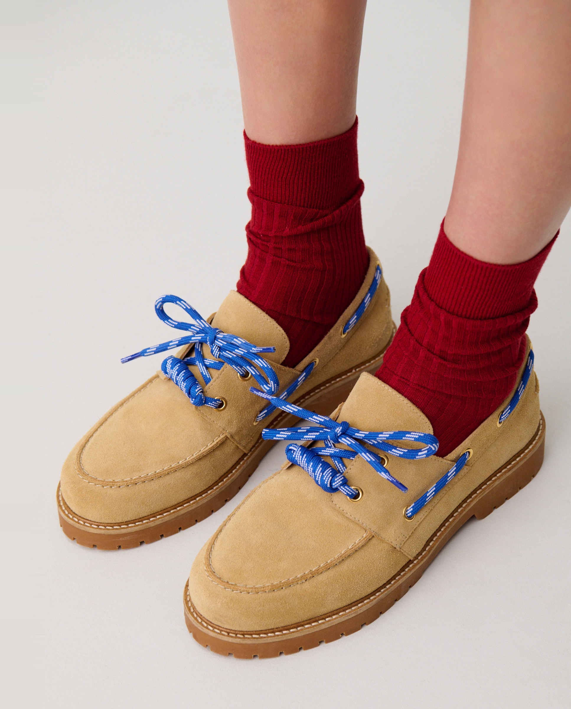 Mocasines planos de mujer de ante con suela gruesa dentada - Claudie Pierlot - Beige Beige-2