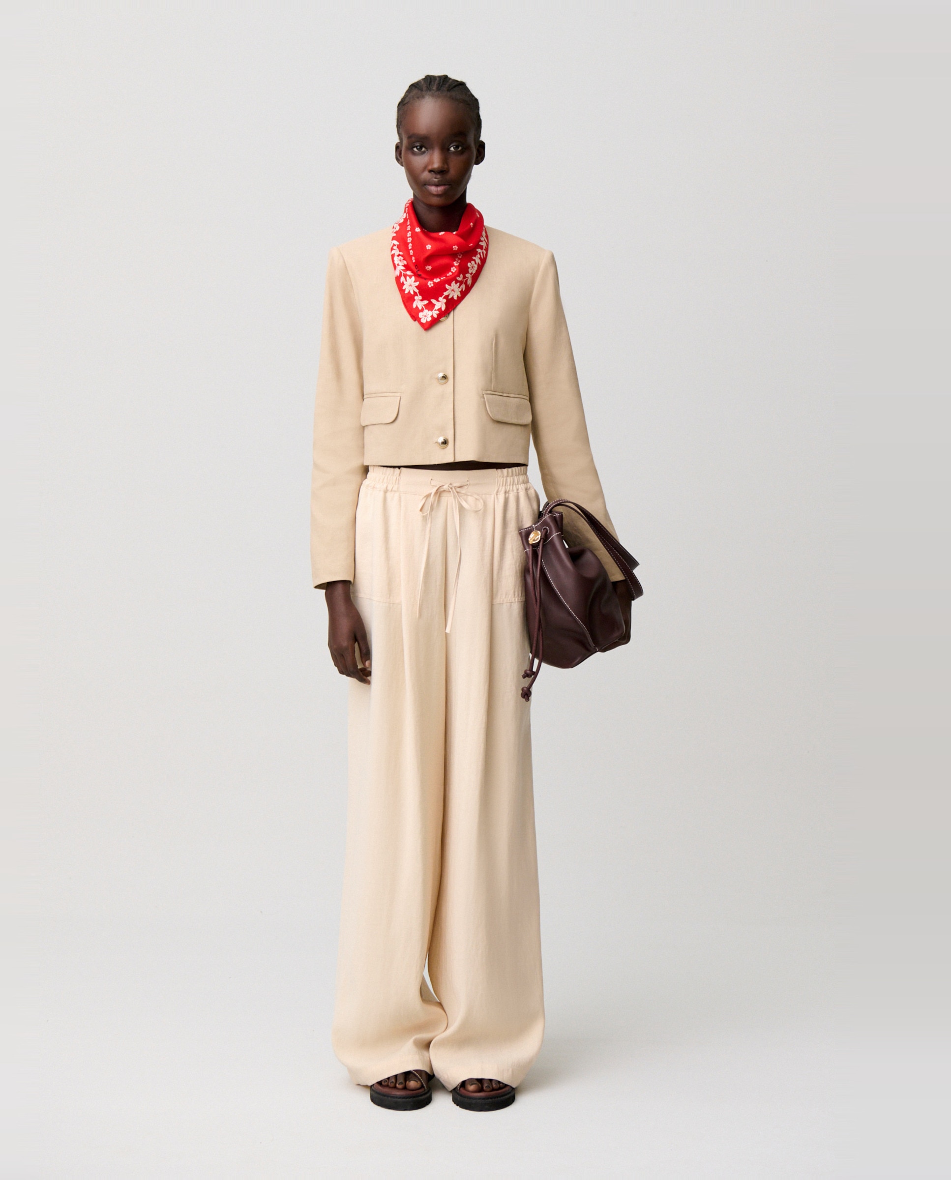 Claudie Pierlot - Pantalones de mujer rectos de pernera ancha con pinzas.