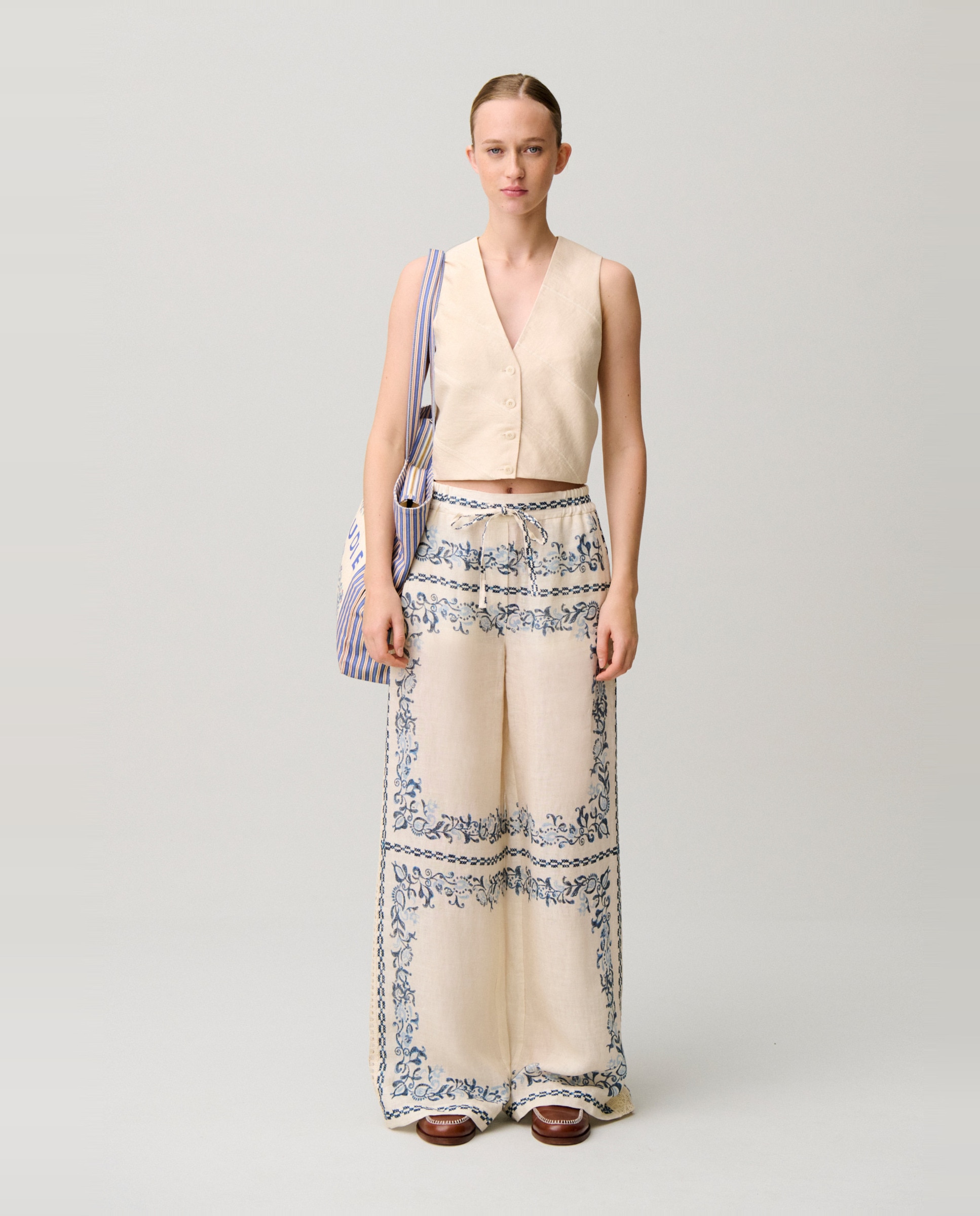 Claudie Pierlot - Pantalones anchos de mujer de lino talle alto.