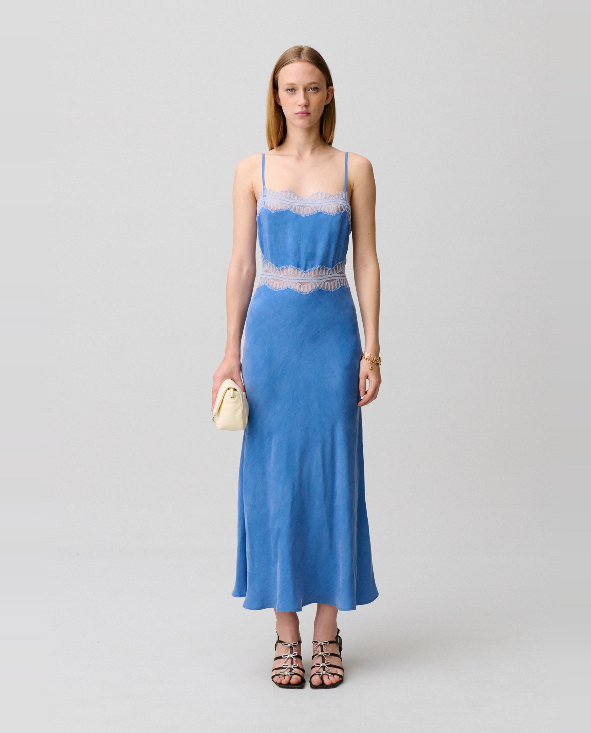 Claudie Pierlot - Vestido largo fluido con encaje en contraste.