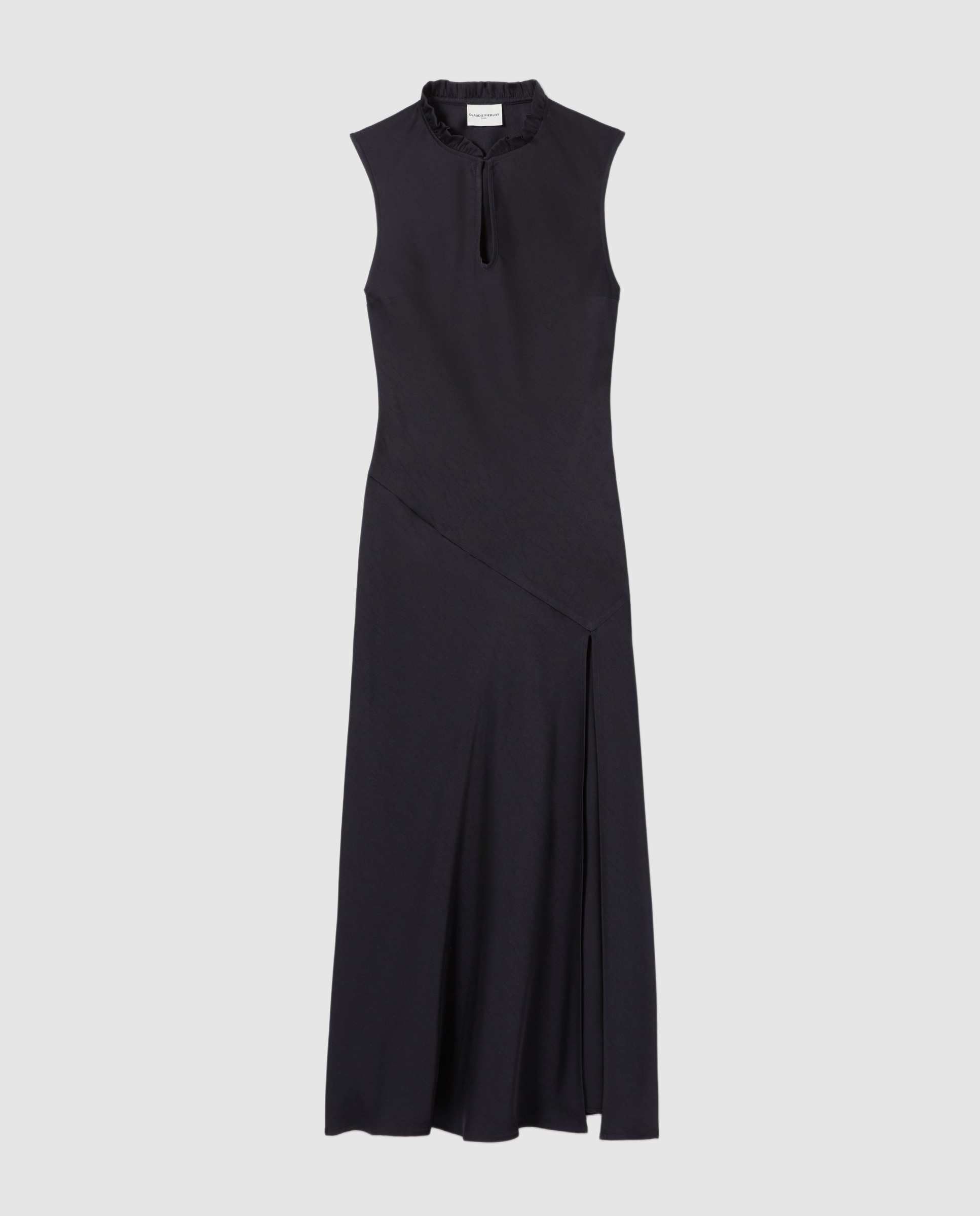 Vestido midi fluido sin mangas con cuello victoriano - Claudie Pierlot - Azul marino Azul marino-5